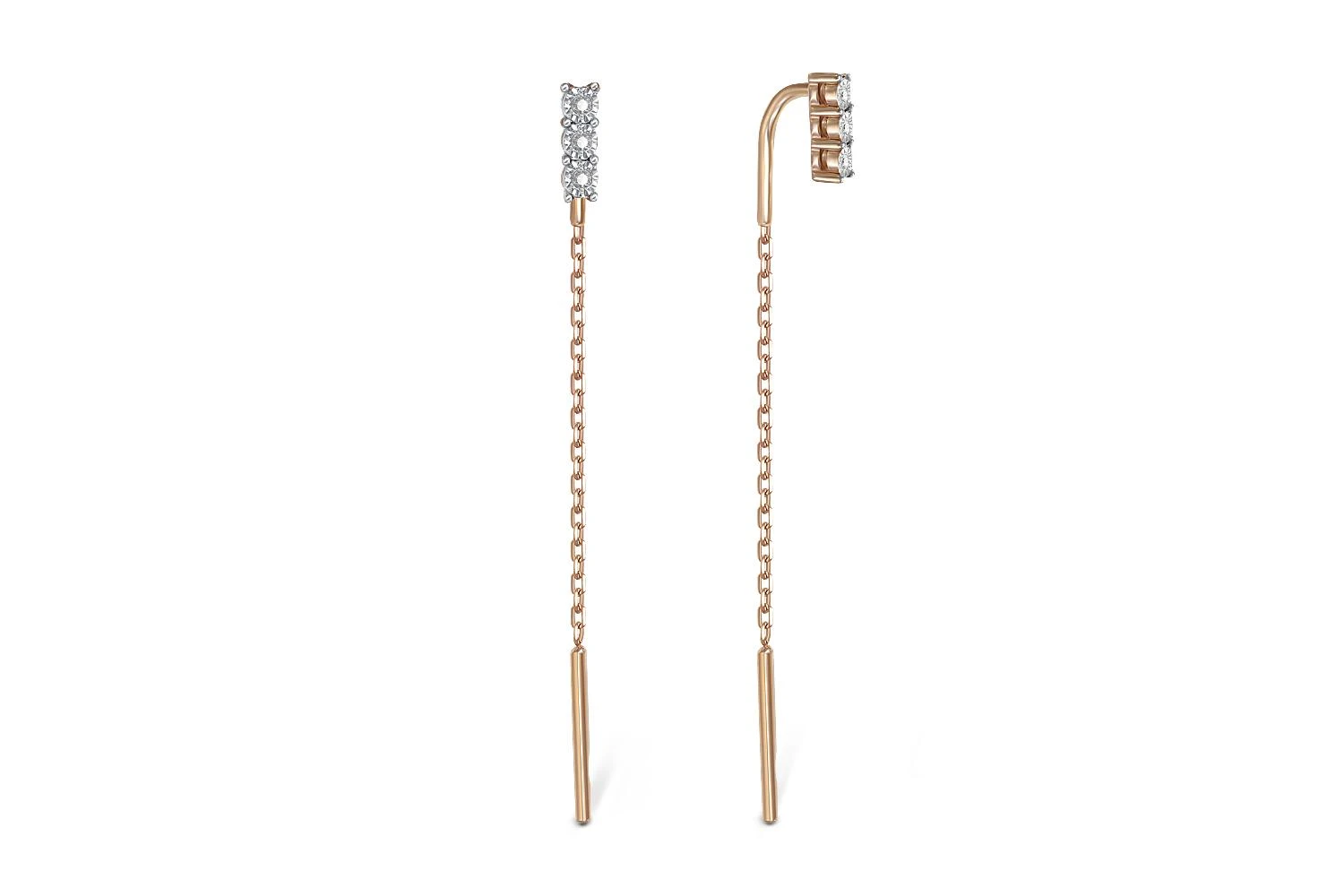 Серьги-продёвки из красного золота с 6 бриллиантами