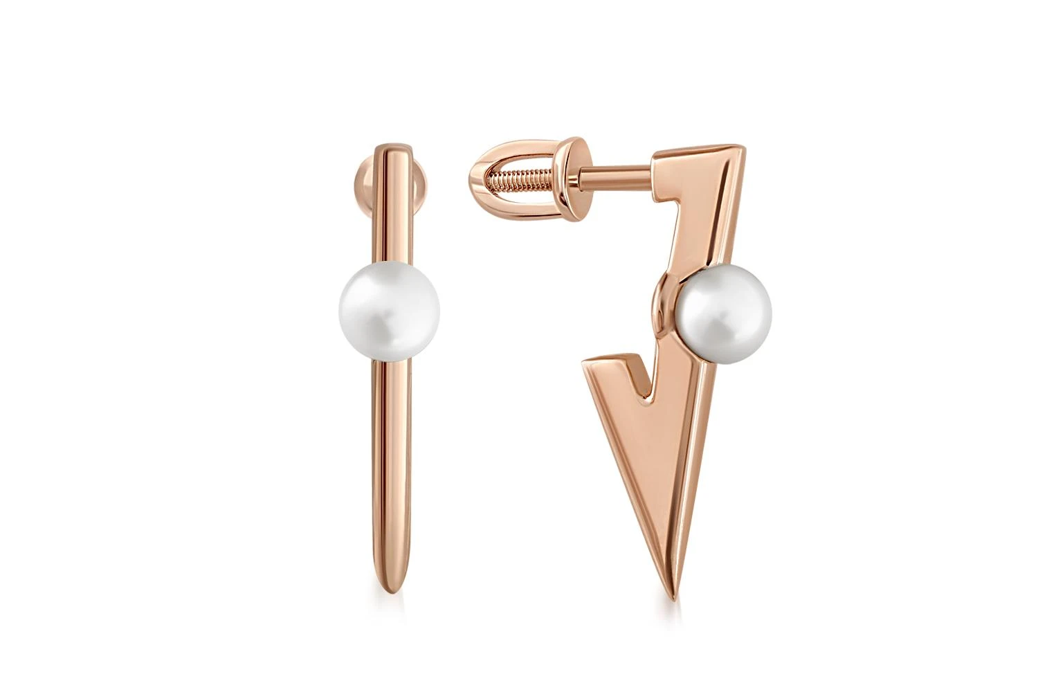 Серьги-пусеты из красного золота с 2 жемчужинами