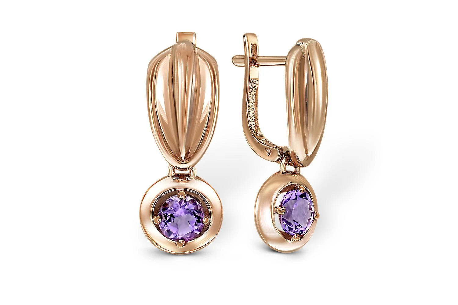 Серьги из красного золота с 2 аметистами