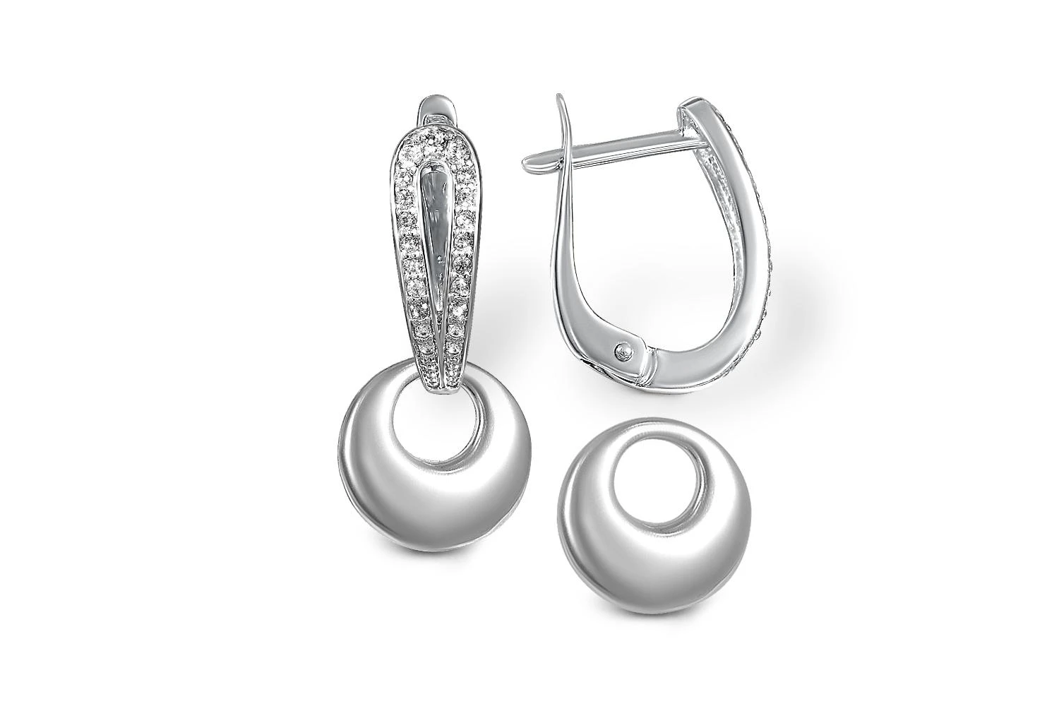 Серьги-трансформеры из белого золота с 42 фианитами