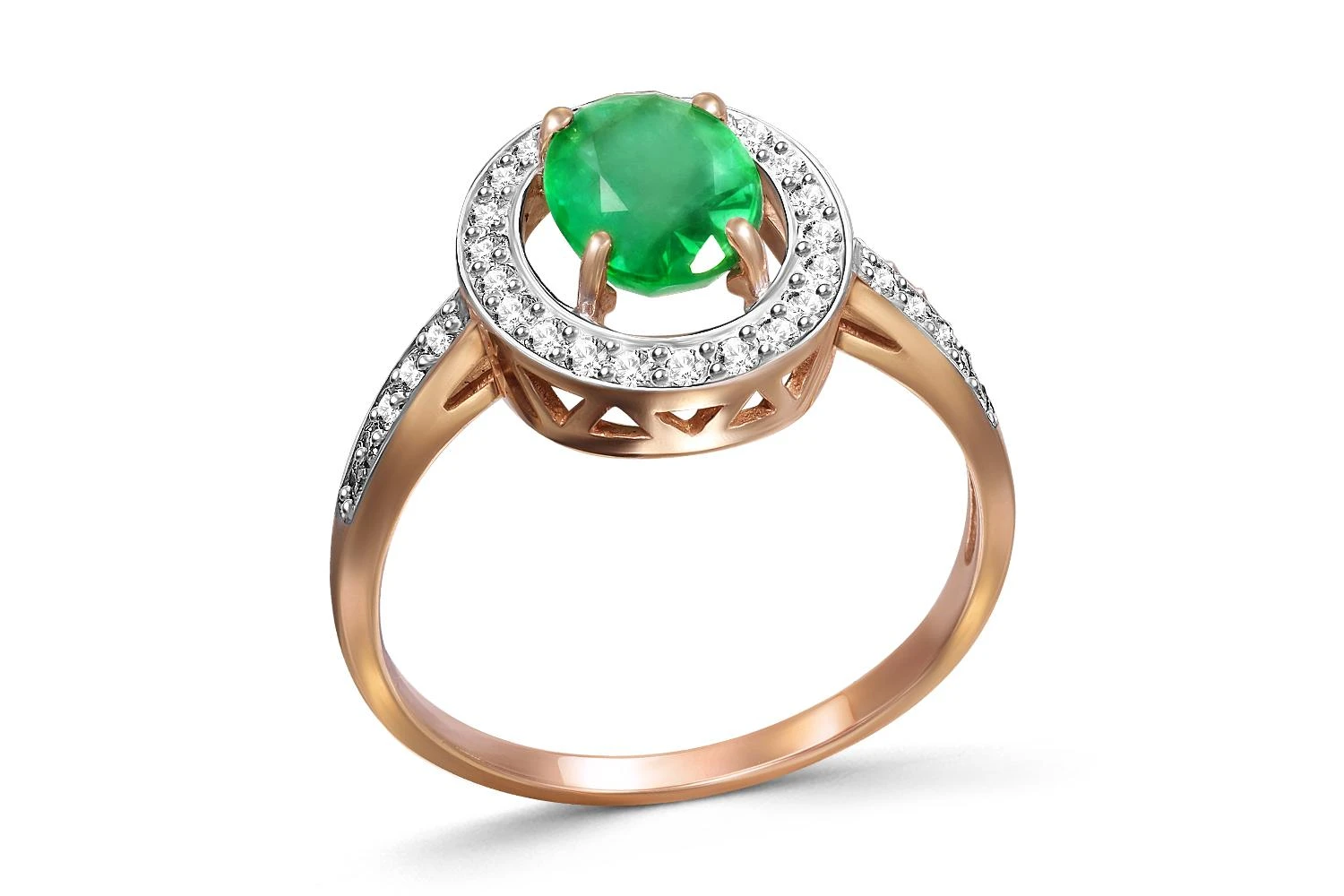 Кольцо из красного золота с изумрудом и 32 бриллиантами
