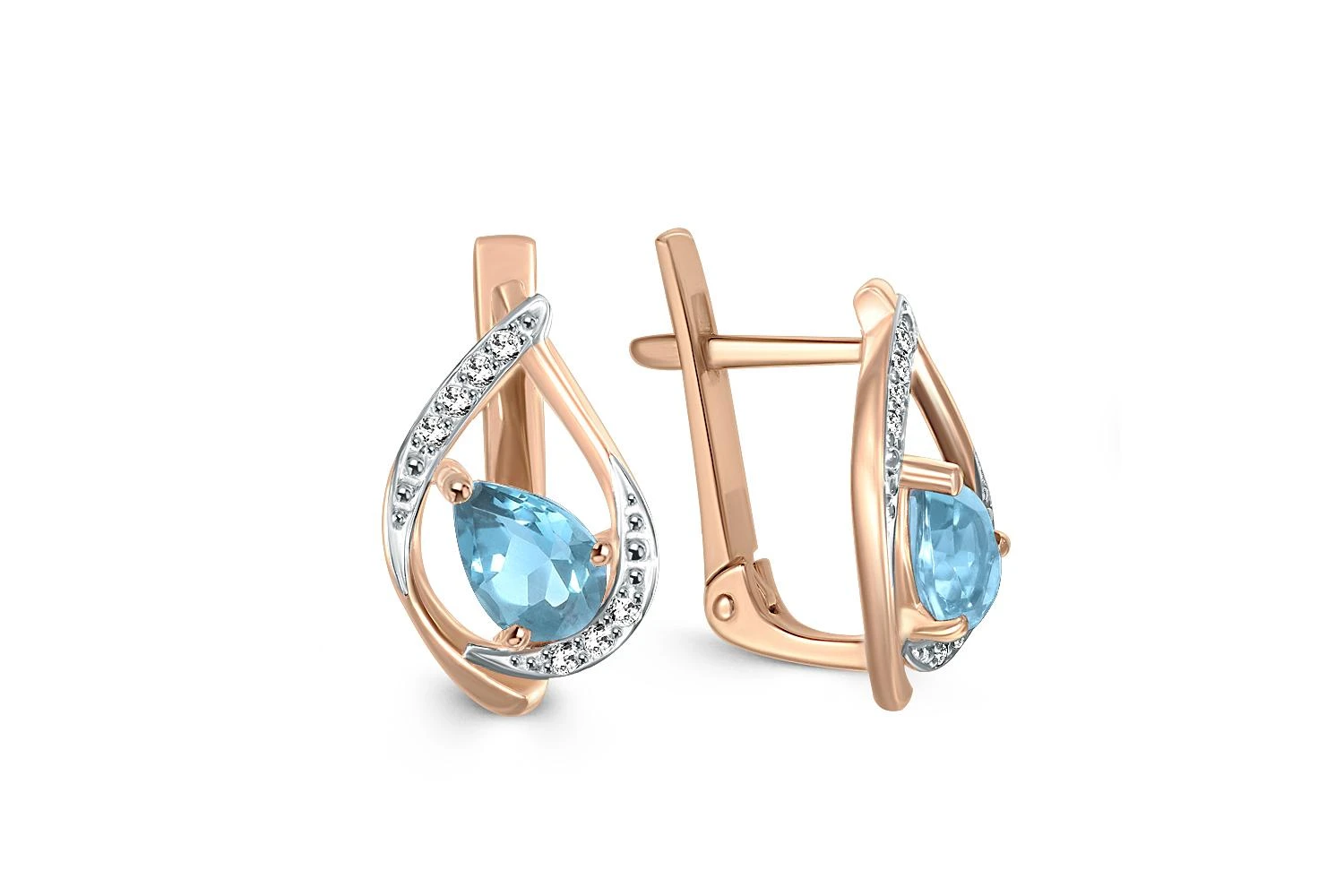 Серьги из красного золота с 2 топазами swiss и 14 фианитами