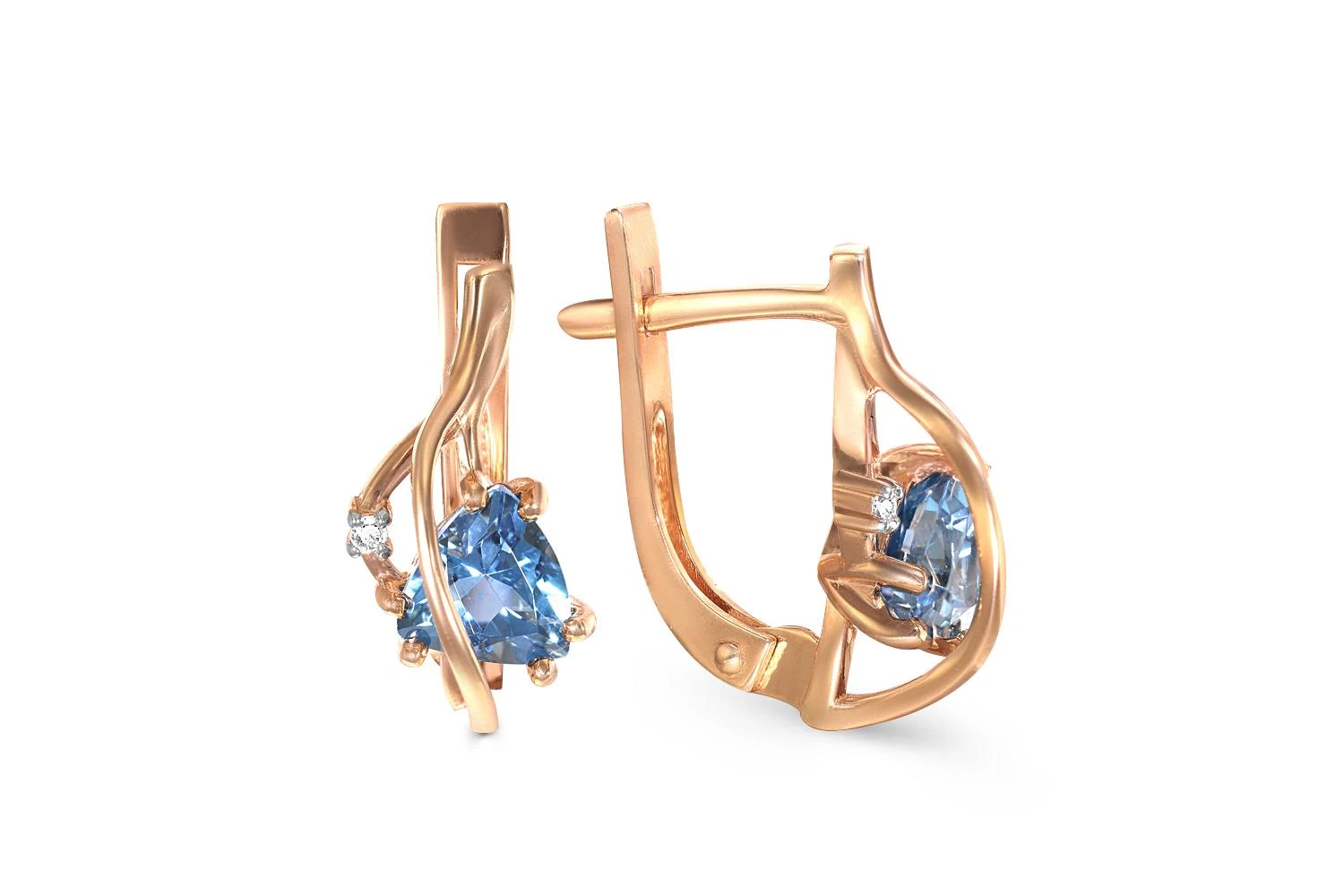 Серьги из красного золота с 2 топазами swiss и 2 фианитами