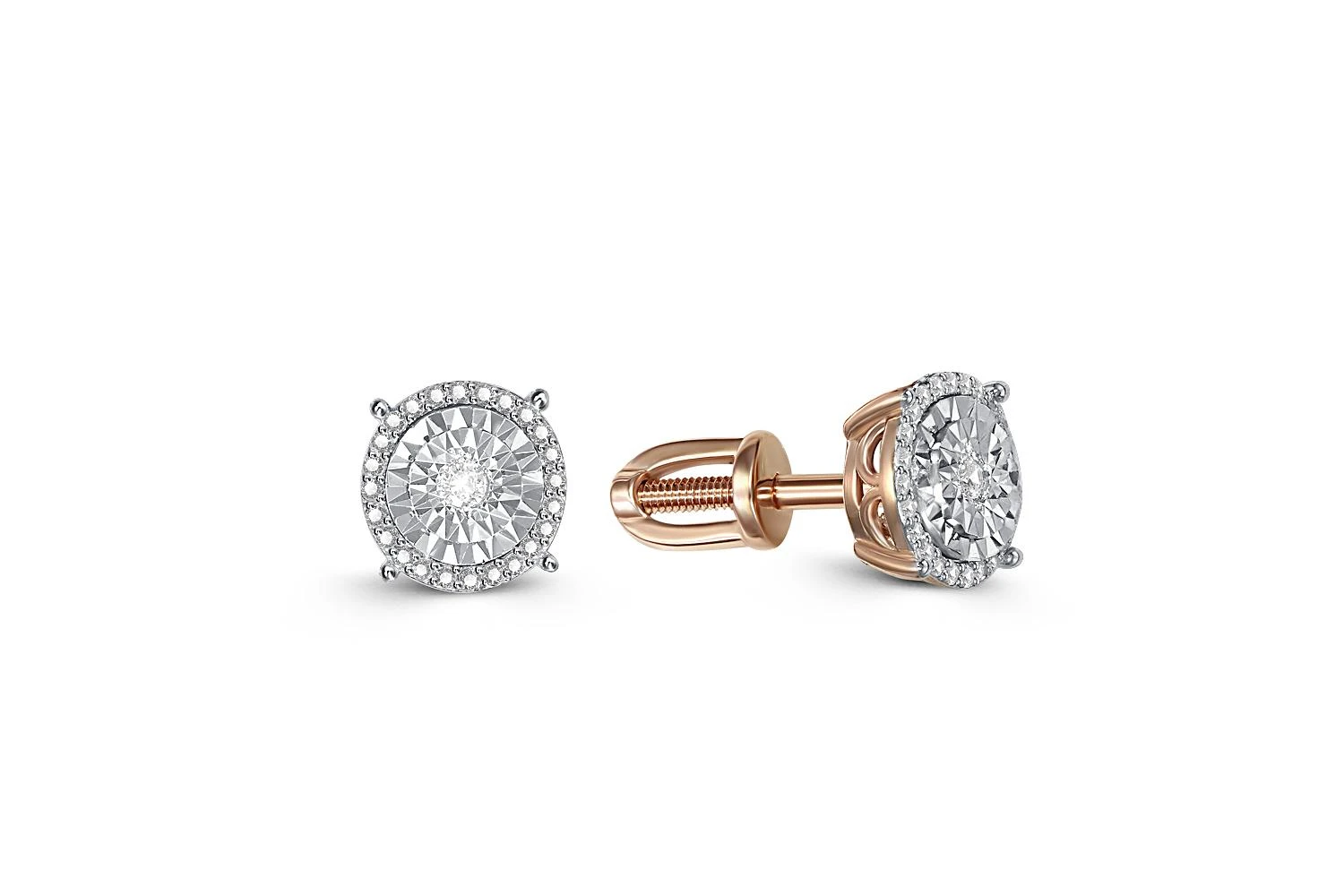 Серьги-пусеты из красного золота с 50 бриллиантами