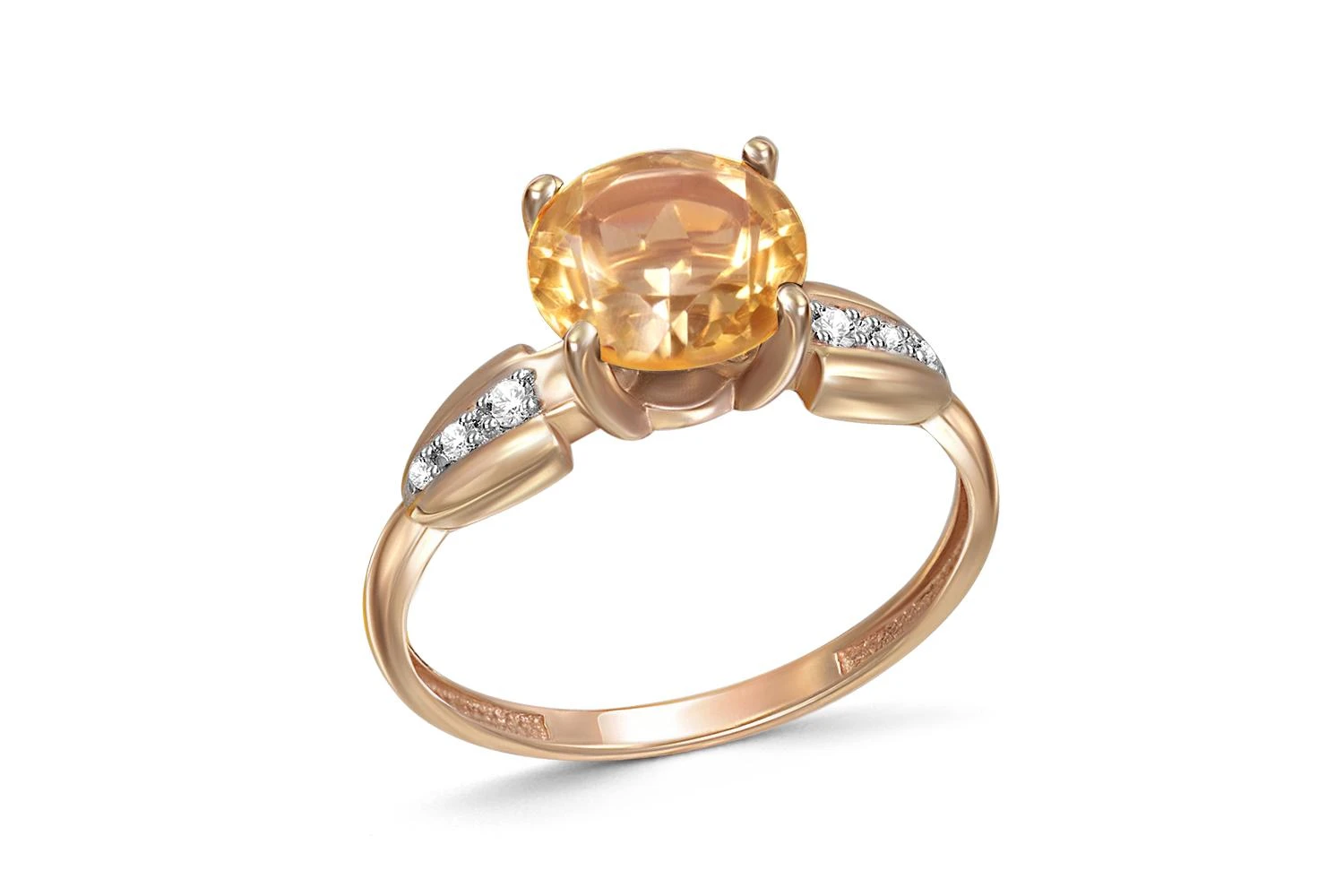 Кольцо из красного золота с цитрином и 6 фианитами