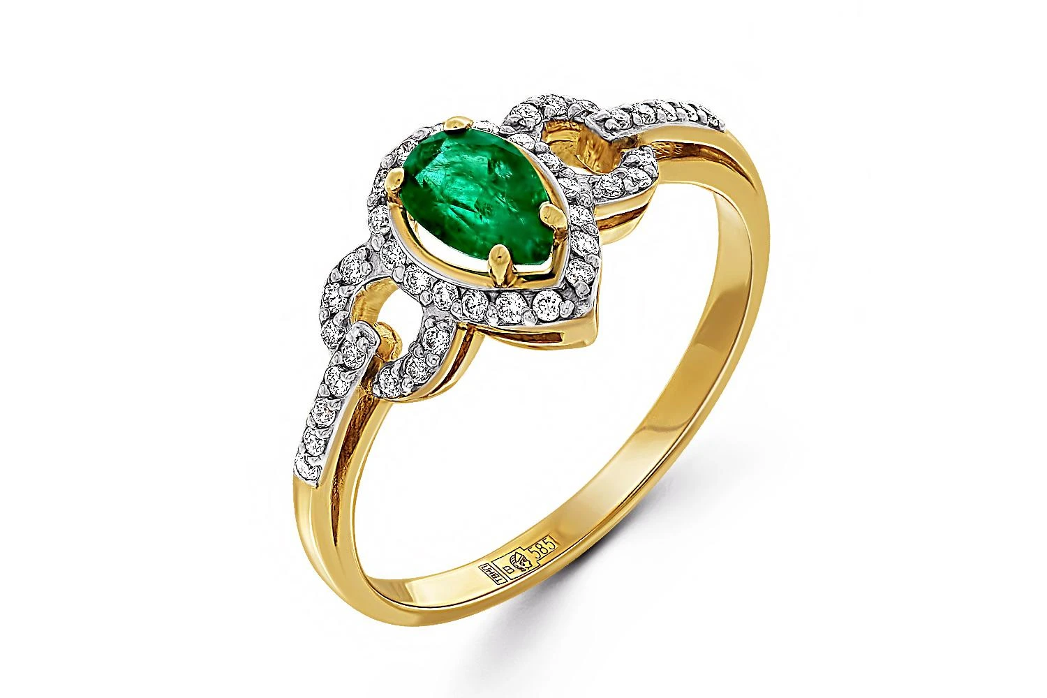 Кольцо из жёлтого золота с изумрудом и 39 бриллиантами