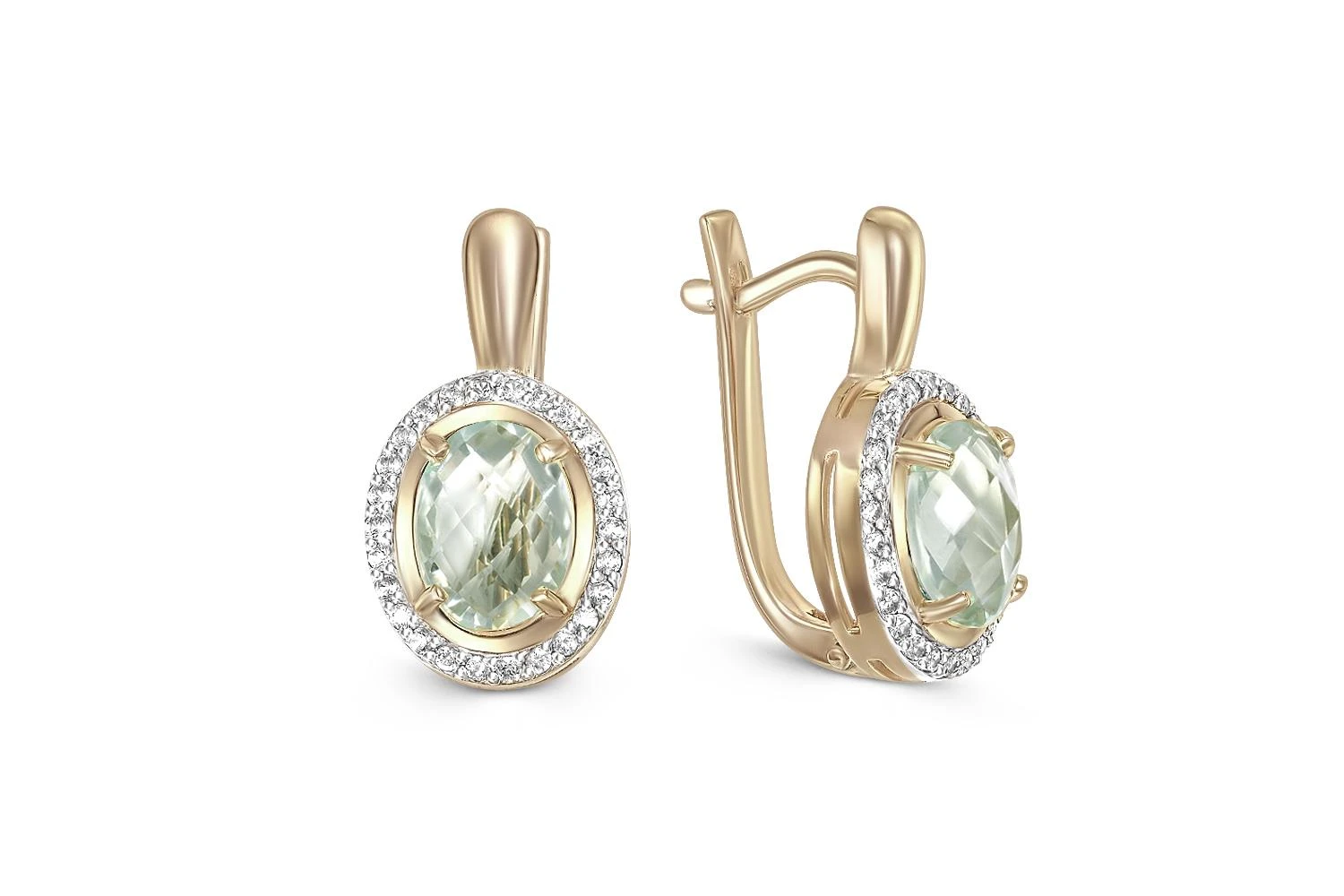 Серьги из жёлтого золота с 2 аметистами и 52 фианитами