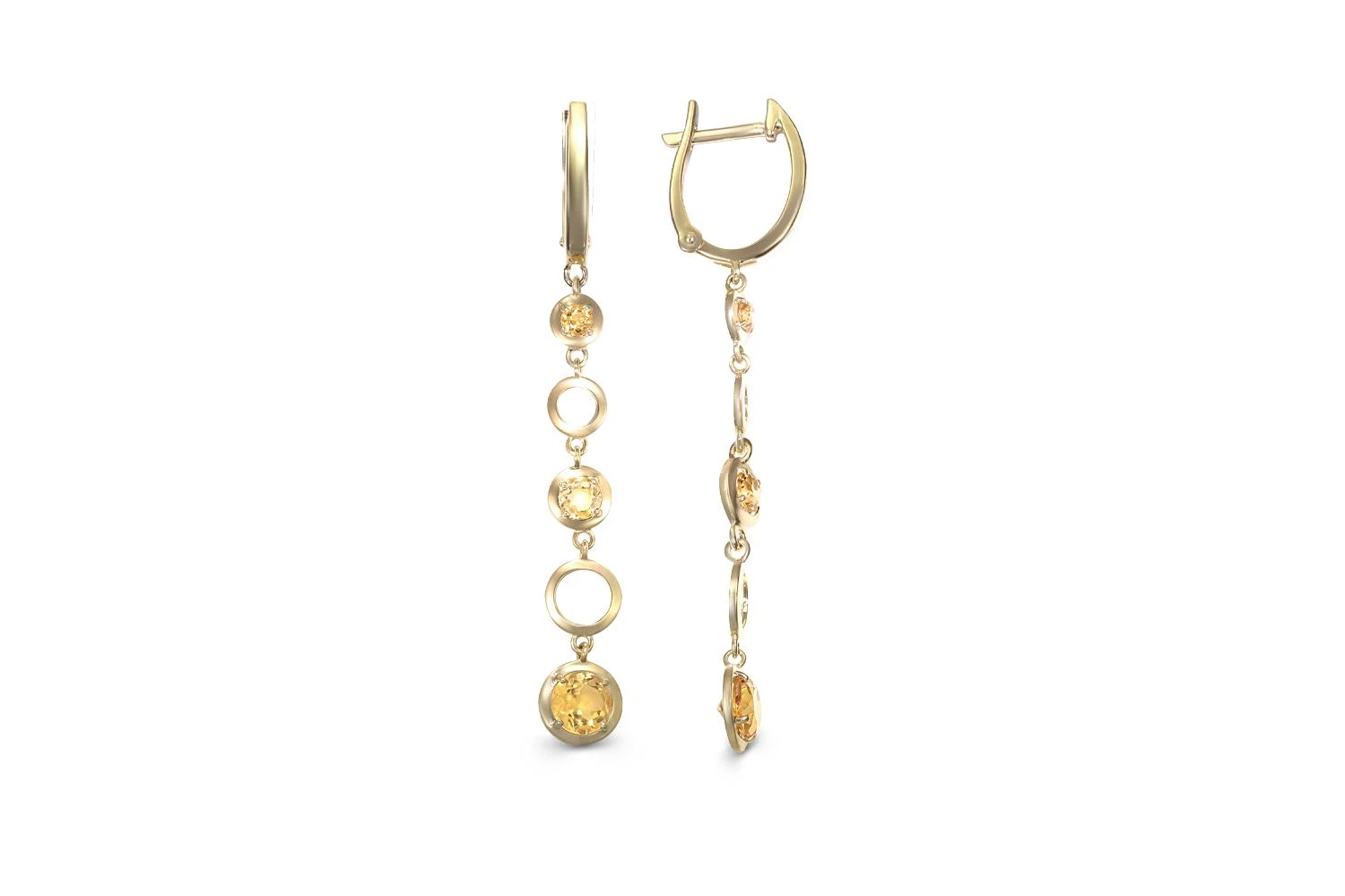 Серьги из жёлтого золота с 6 цитринами