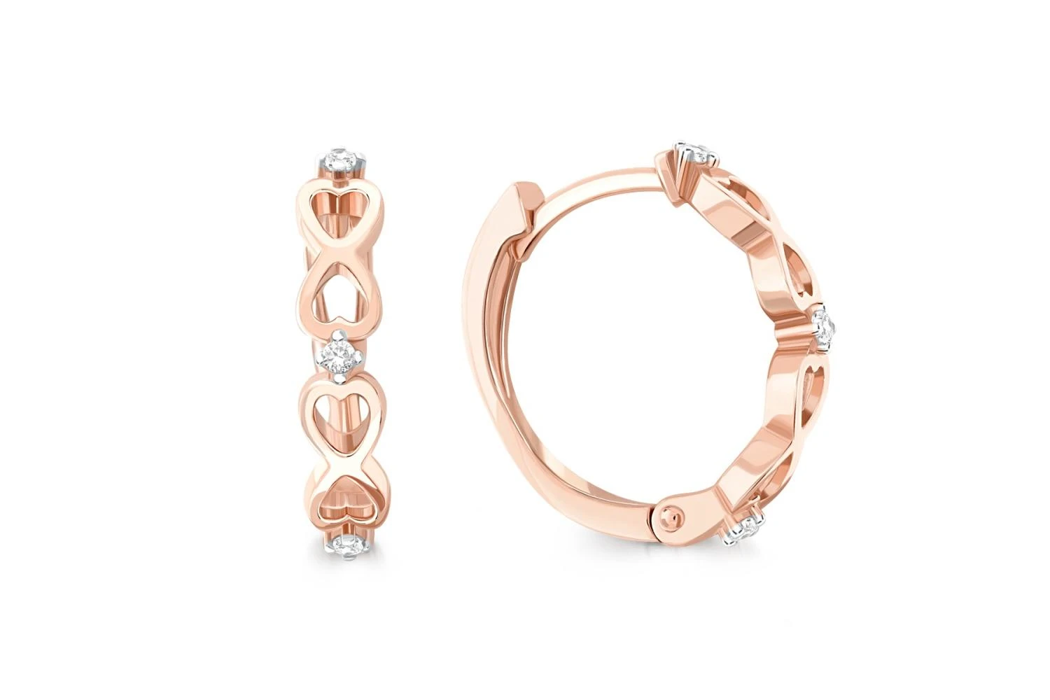 Серьги Сердца из красного золота с 6 фианитами