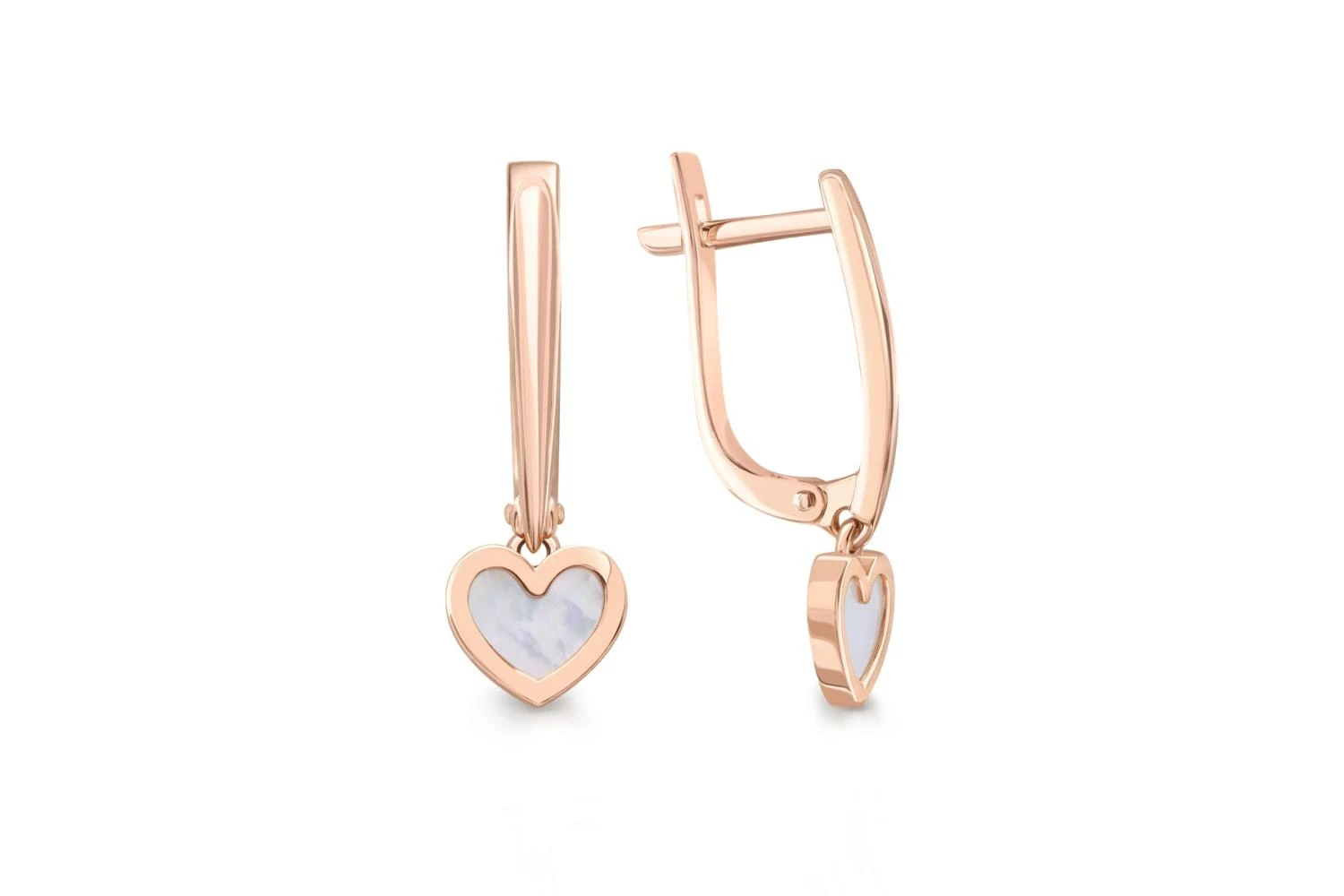 Серьги Сердца из красного золота с перламутром