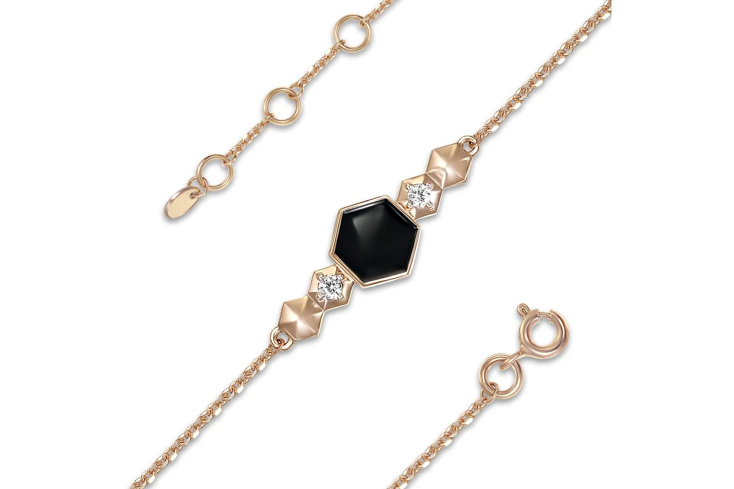 Браслет с шестиугольником из красного золота с 2 фианитами