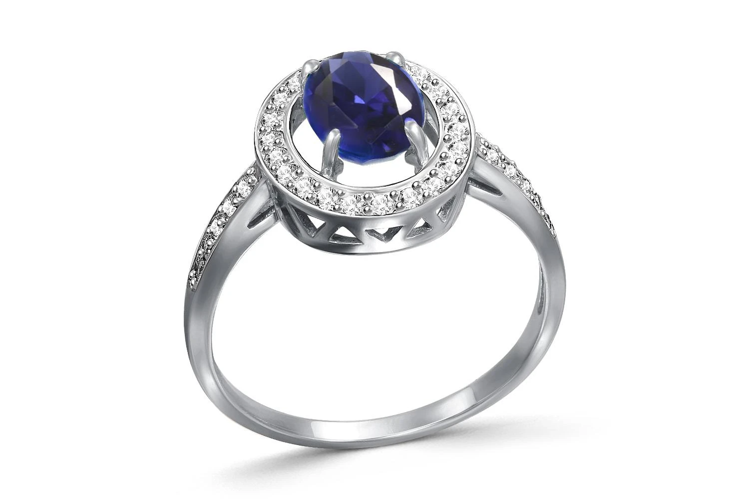 Кольцо из белого золота с сапфиром и 32 бриллиантами