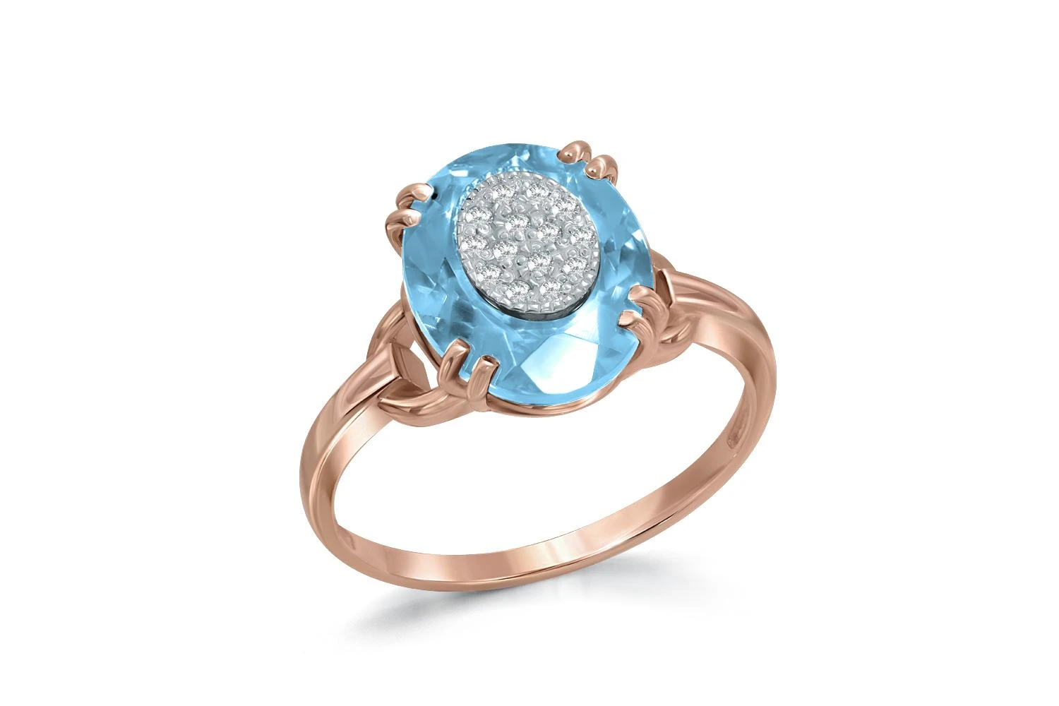 Кольцо из красного золота с топазом swiss и 14 бриллиантами