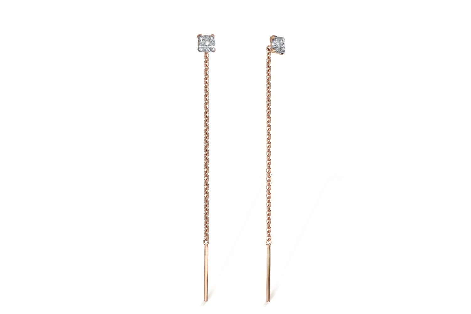 Серьги-продёвки из красного золота с 2 бриллиантами