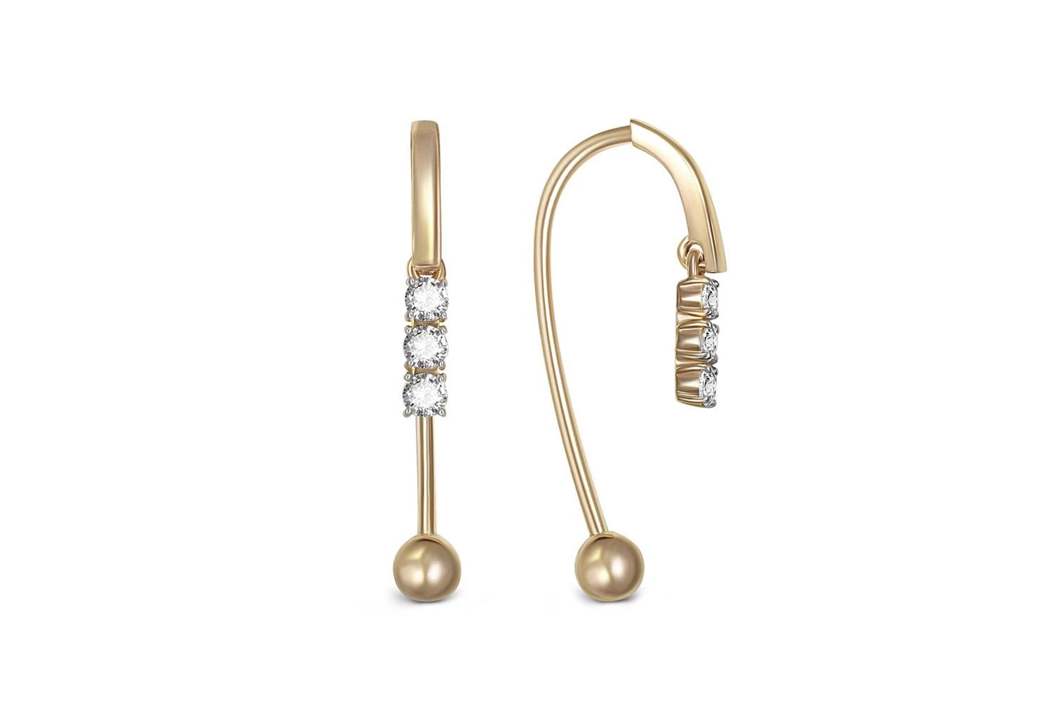 Серьги из жёлтого золота с 6 фианитами