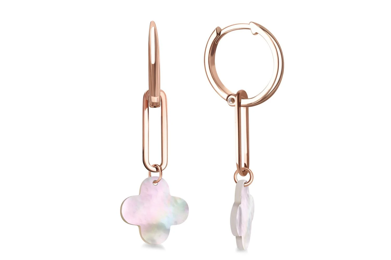 Серьги-трансформеры Клевер из красного золота с перламутром