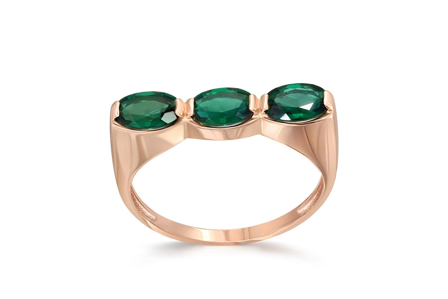 Кольцо из красного золота с 3 изумрудами