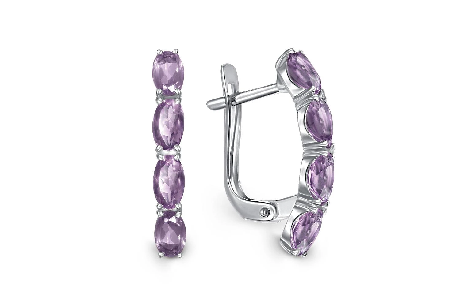 Серьги Дорожки из белого золота с 6 аметистами