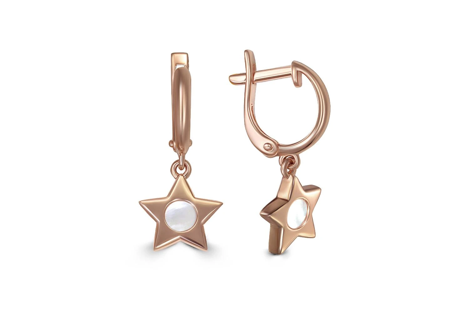 Детские серьги Звезды из красного золота с перламутром