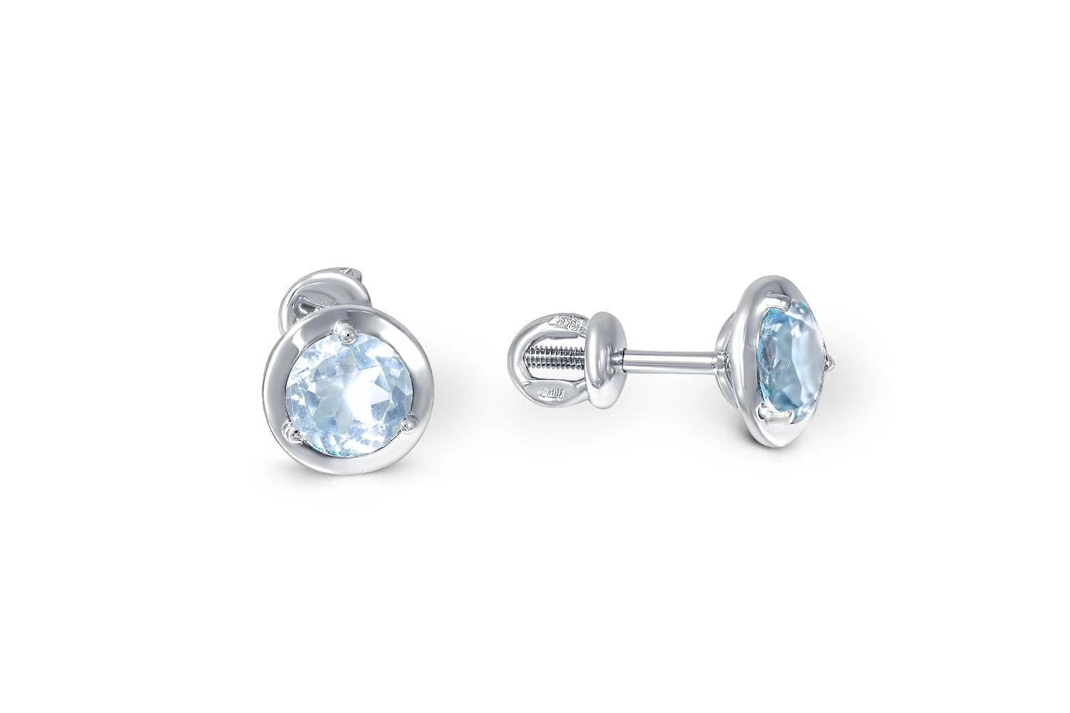 Серьги-пусеты из белого золота с 2 топазами sky