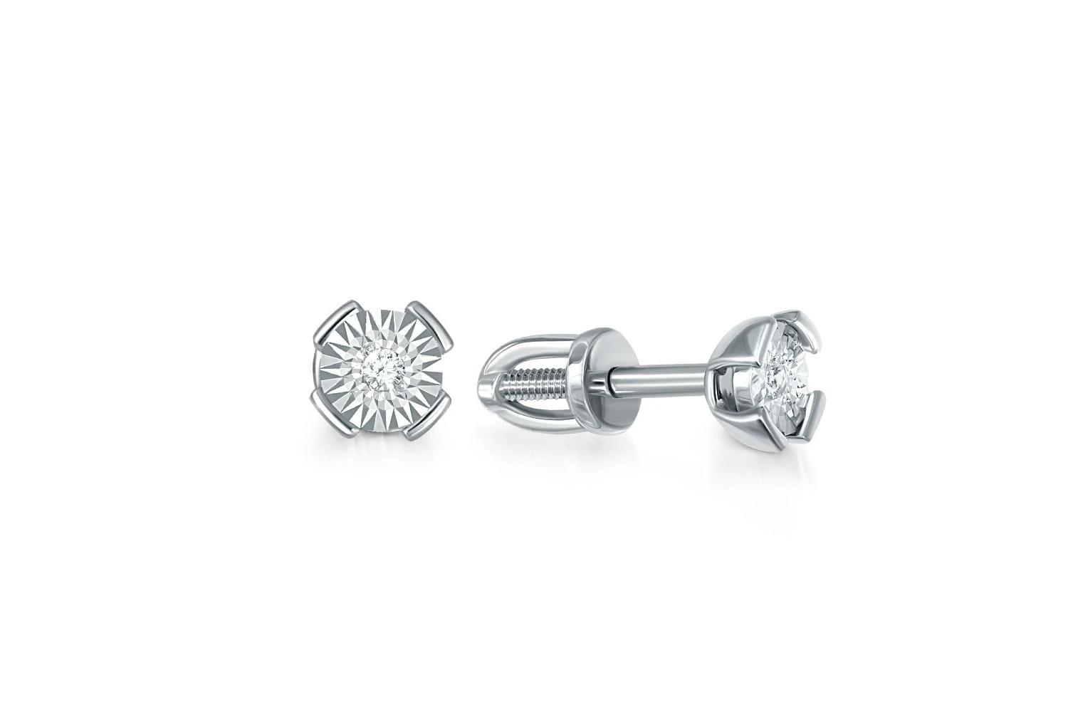 Серьги-пусеты из белого золота с 2 бриллиантами