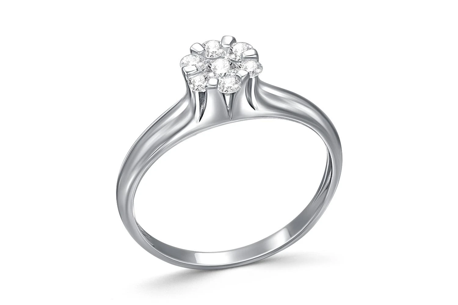 Кольцо Малинка из белого золота с 7 бриллиантами
