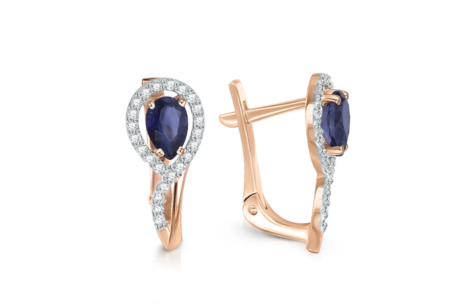 Серьги из красного золота с 2 сапфирами и 48 бриллиантами