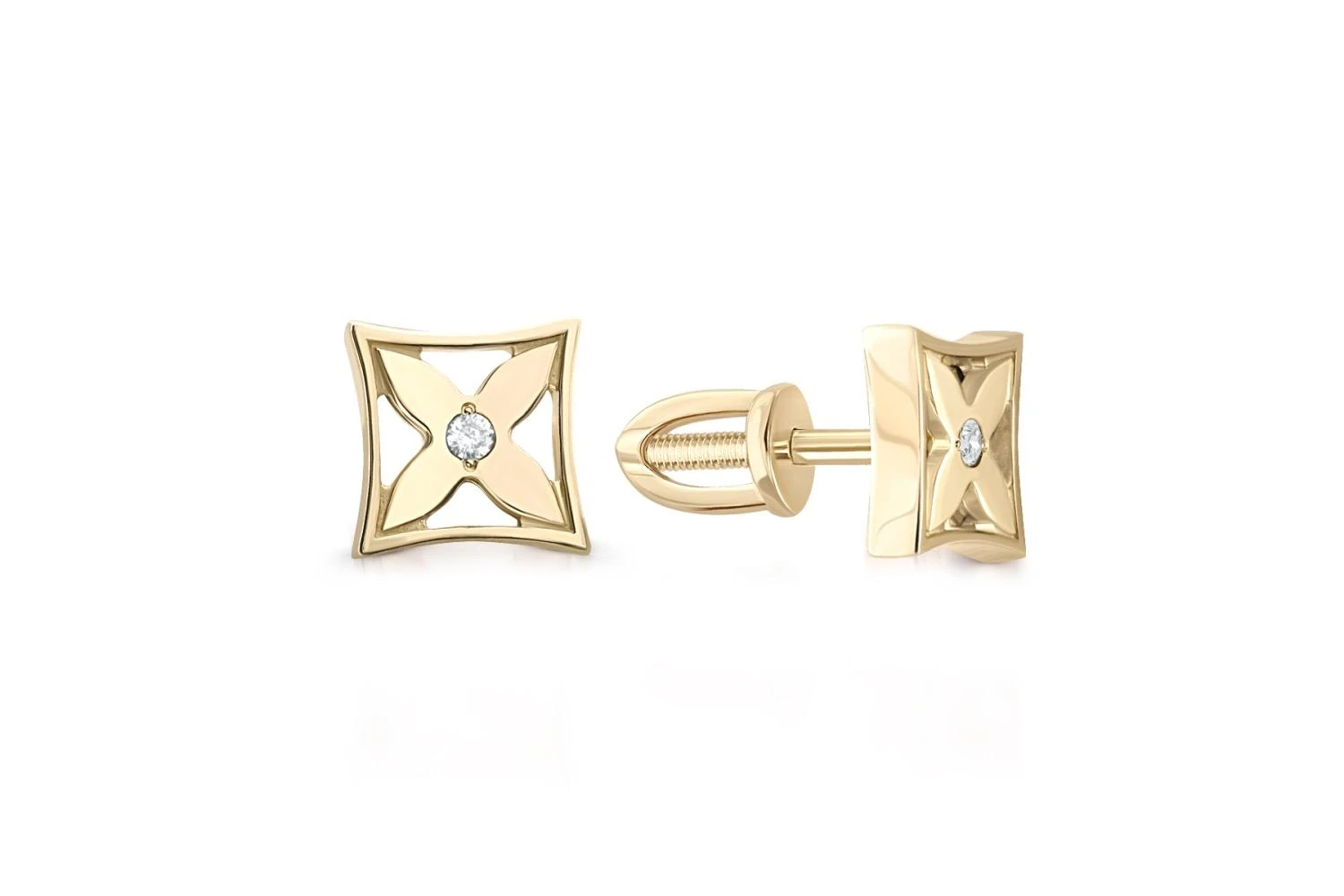 Серьги-пусеты Клевер из белого золота с 2 фианитами