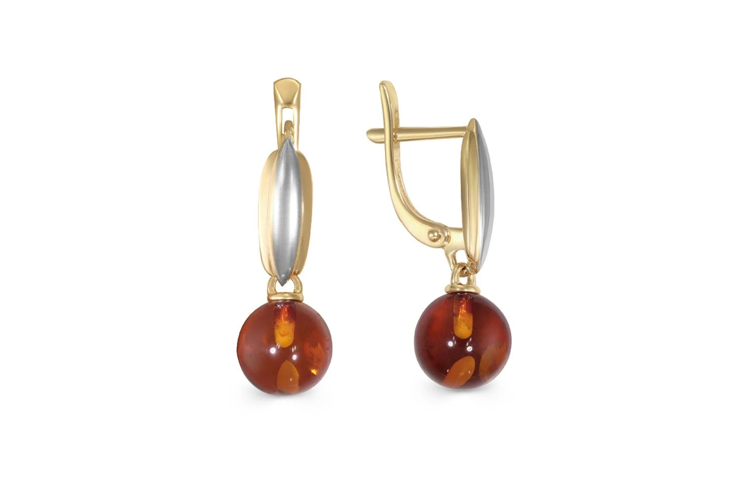 Серьги из жёлтого золота с янтарём