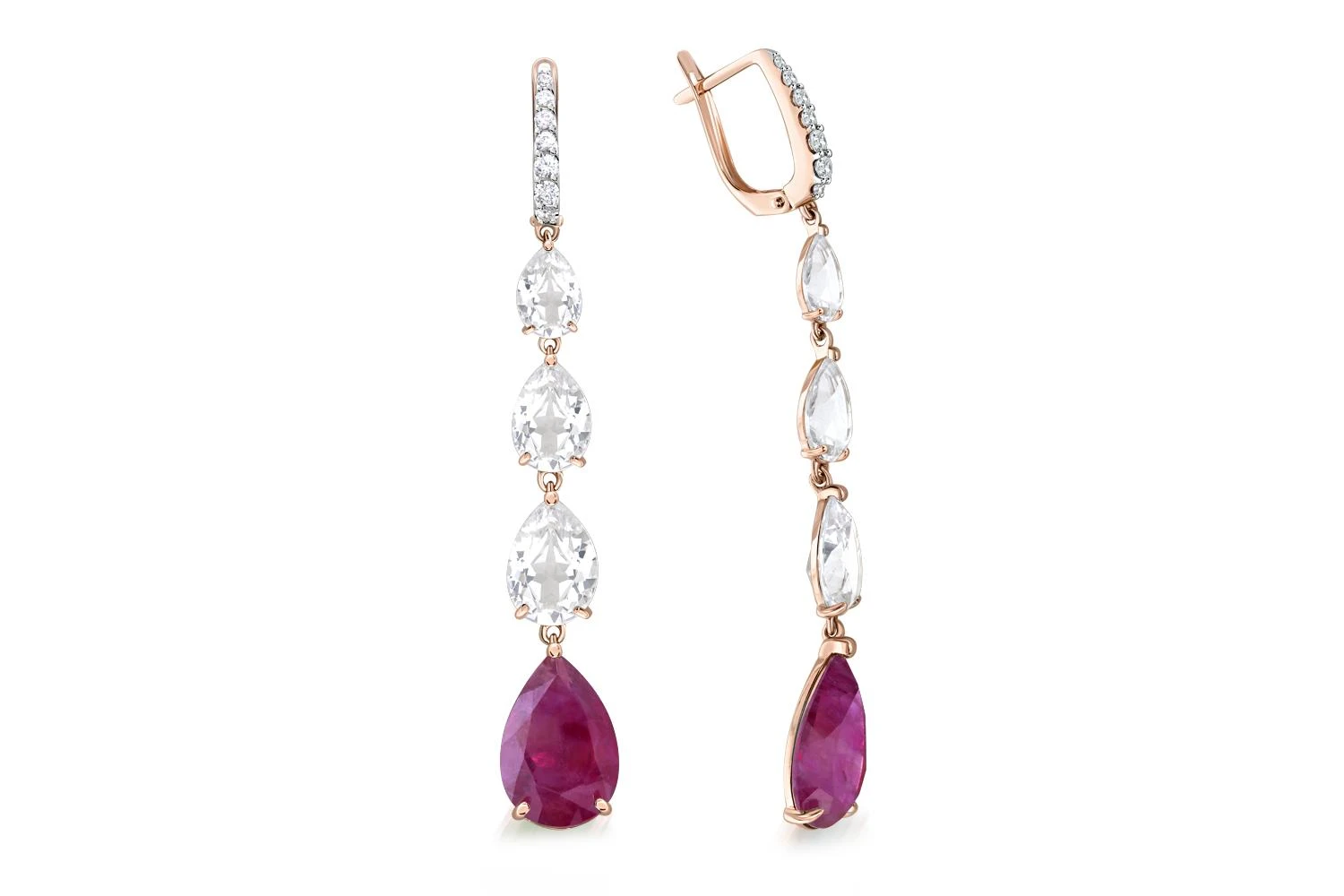 Серьги из красного золота с 8 наноситалами и 14 фианитами