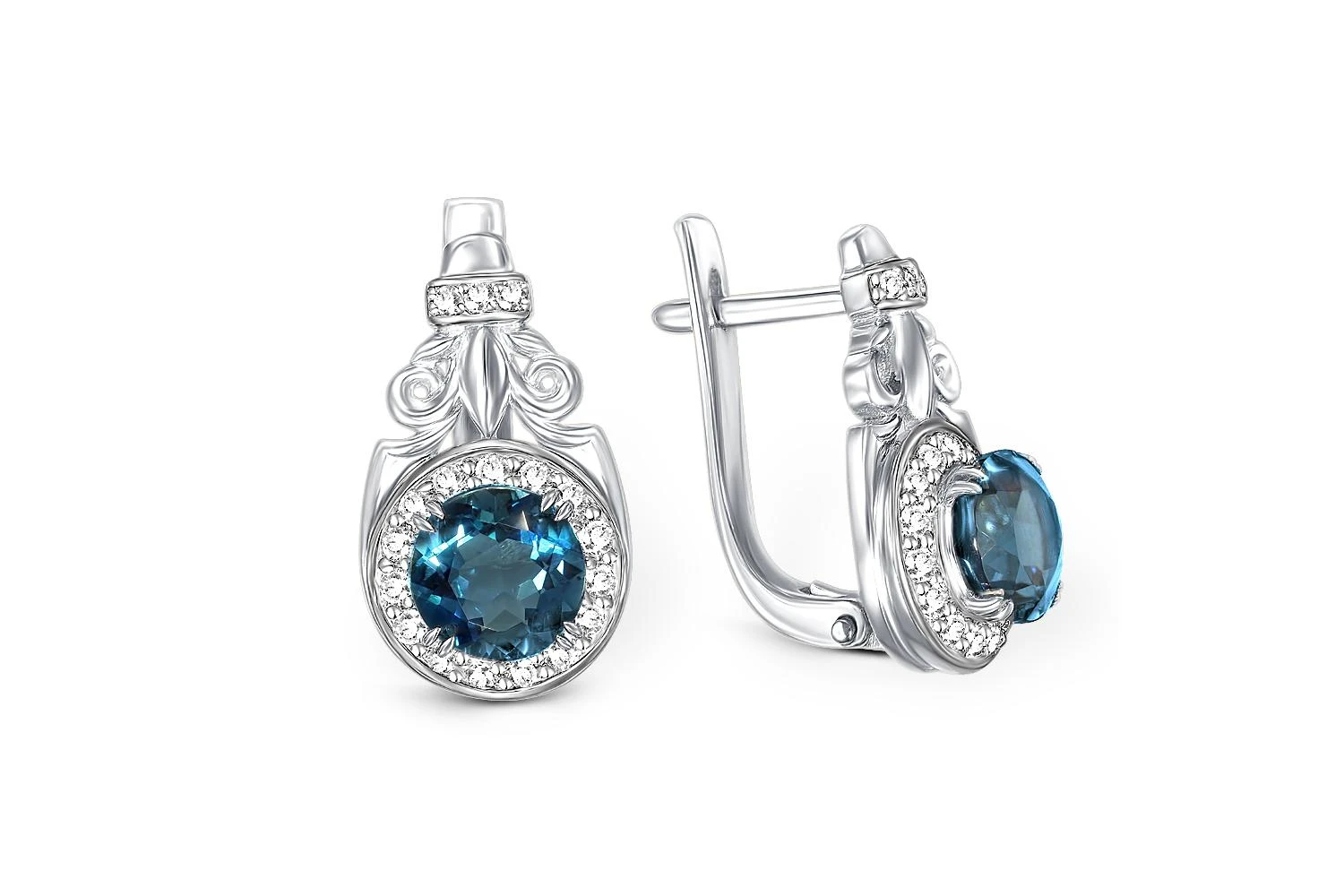 Серьги из белого золота с 2 ситаллами и 36 фианитами