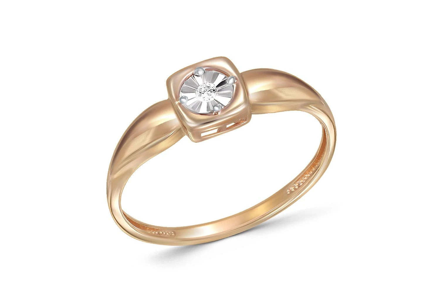 Кольцо Квадрат из красного золота с бриллиантом