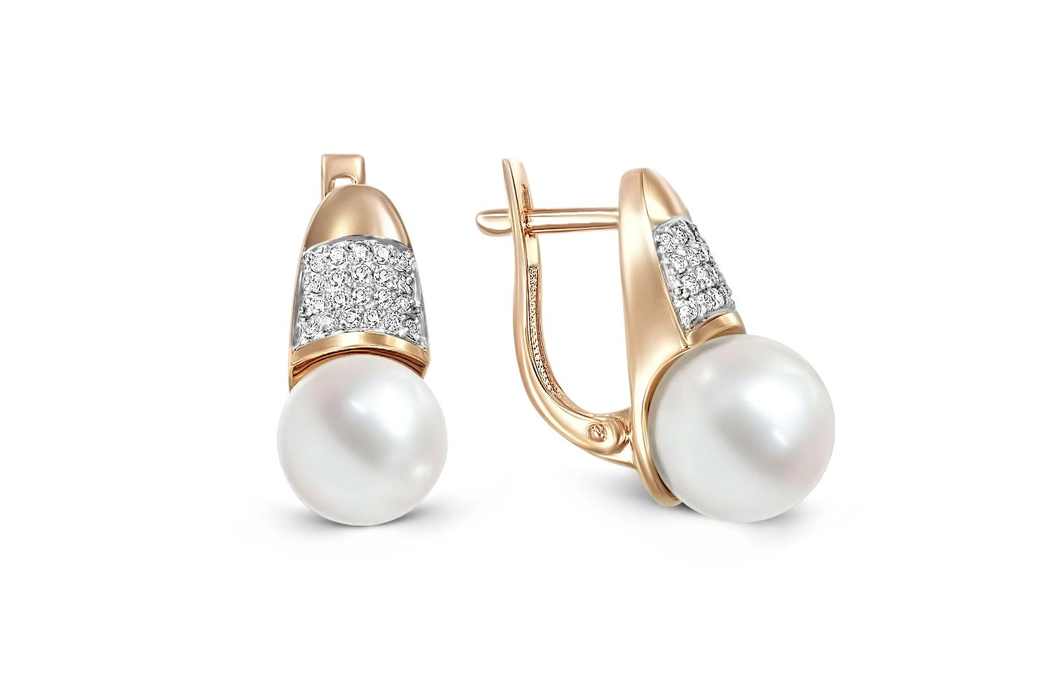 Серьги из красного золота с 2 жемчужинами и 42 бриллиантами