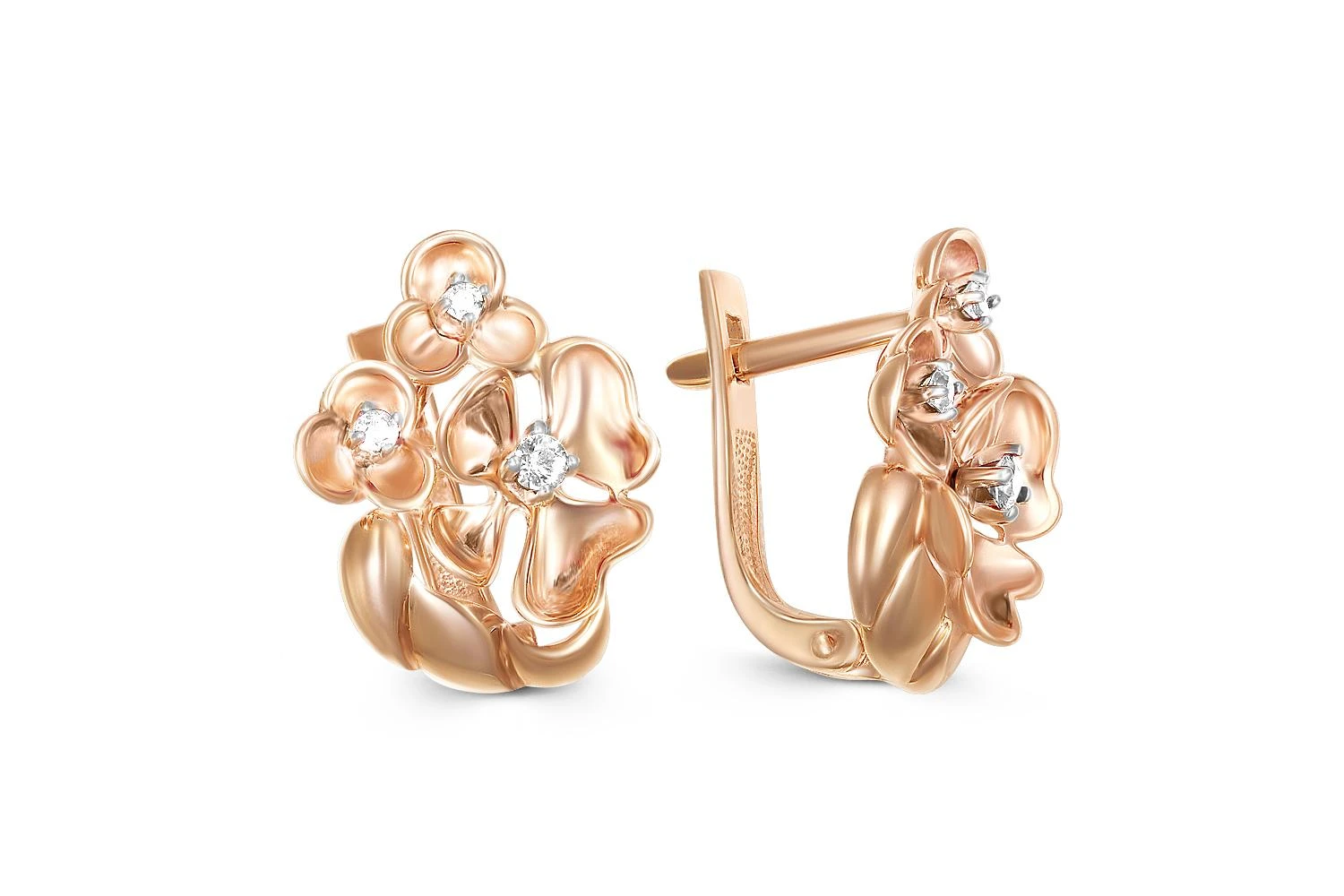 Серьги Цветы из красного золота с 6 бриллиантами