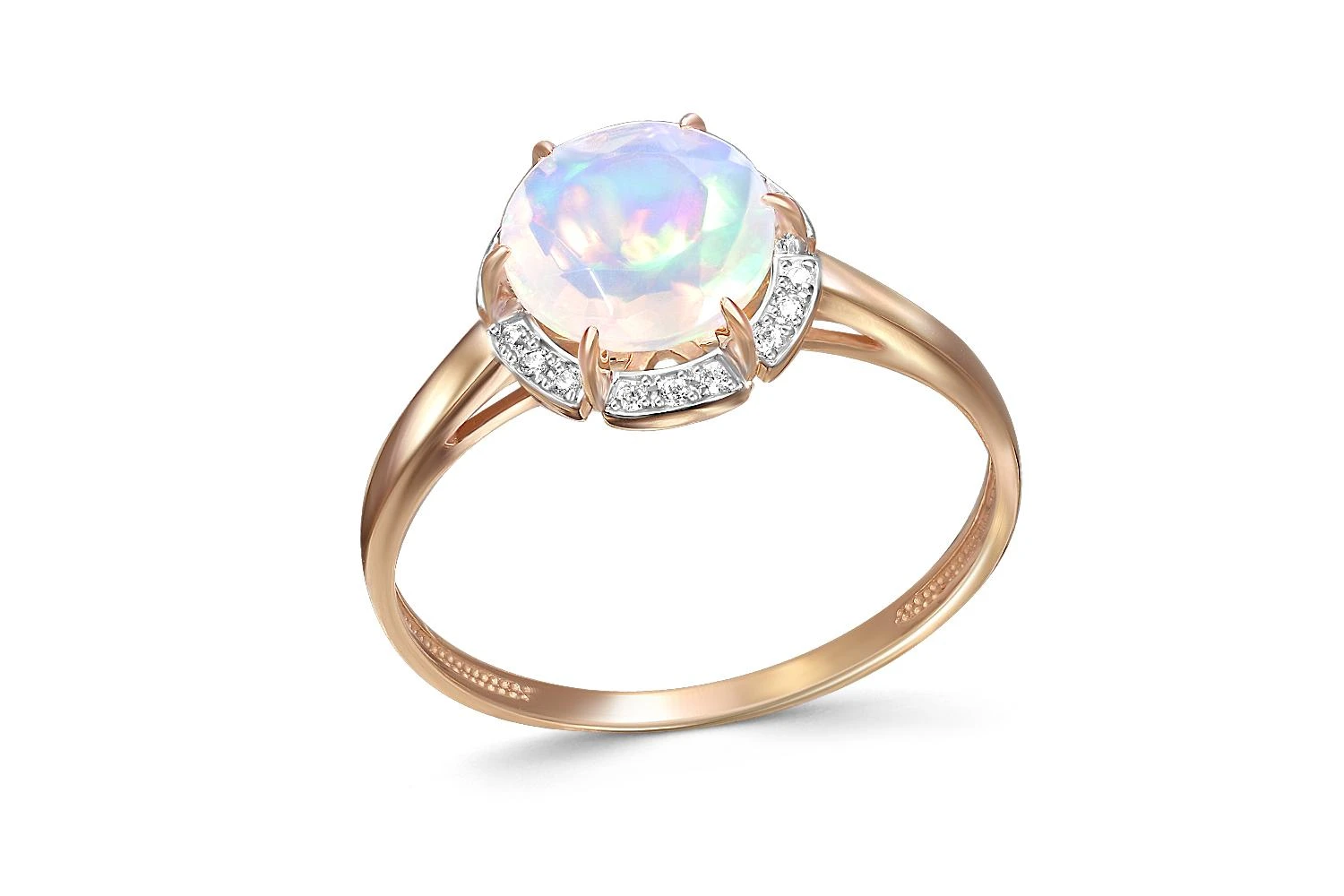 Кольцо из красного золота с опалом и 18 фианитами