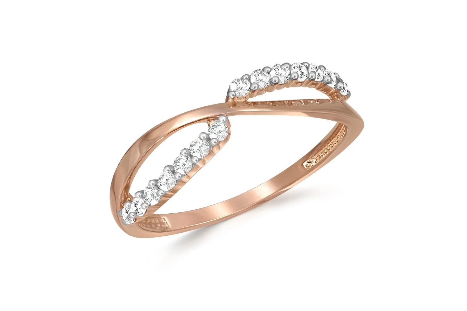 Кольцо дорожка из красного золота с 14 фианитами