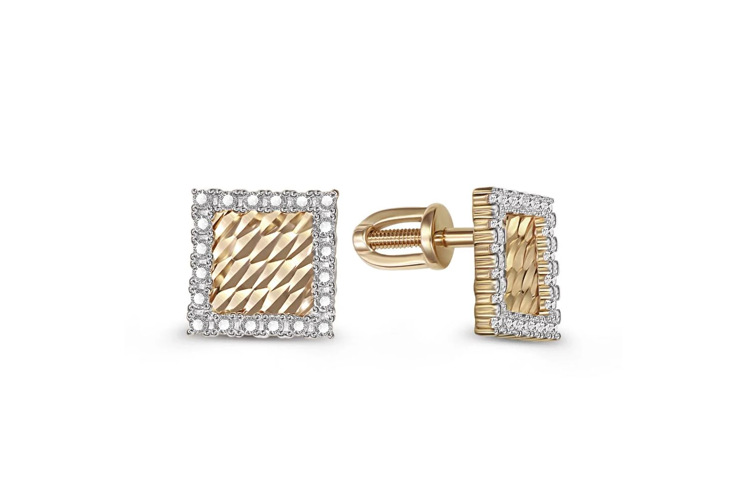 Серьги-пусеты Квадраты из жёлтого золота с 40 фианитами