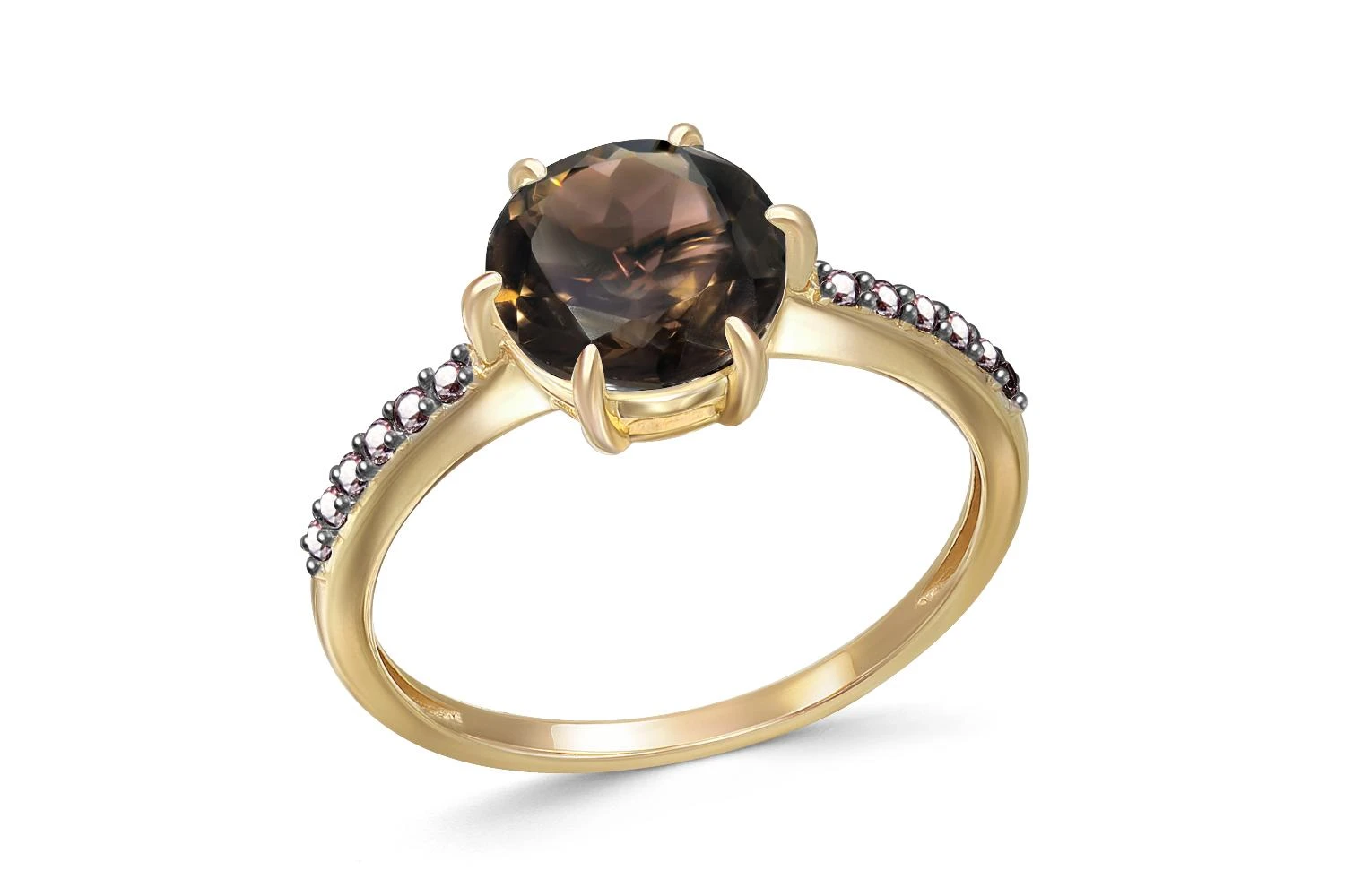 Кольцо из жёлтого золота с раухтопазом и 12 фианитами