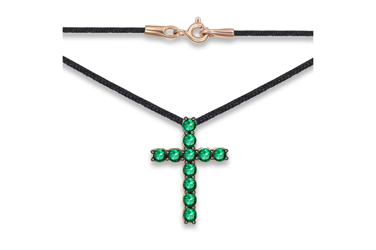 Колье Крест из красного золота с 11 изумрудами
