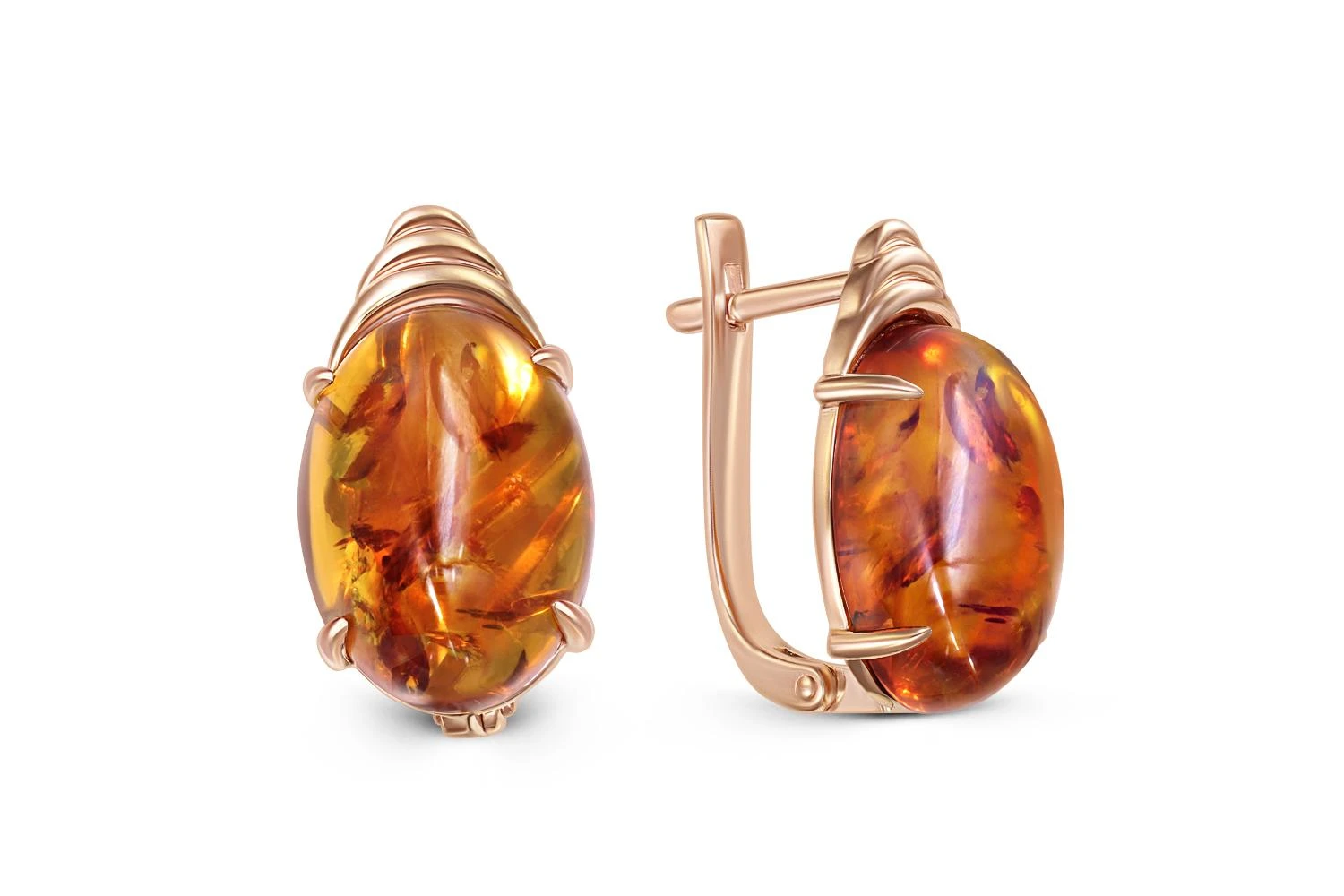 Серьги из красного золота с янтарём