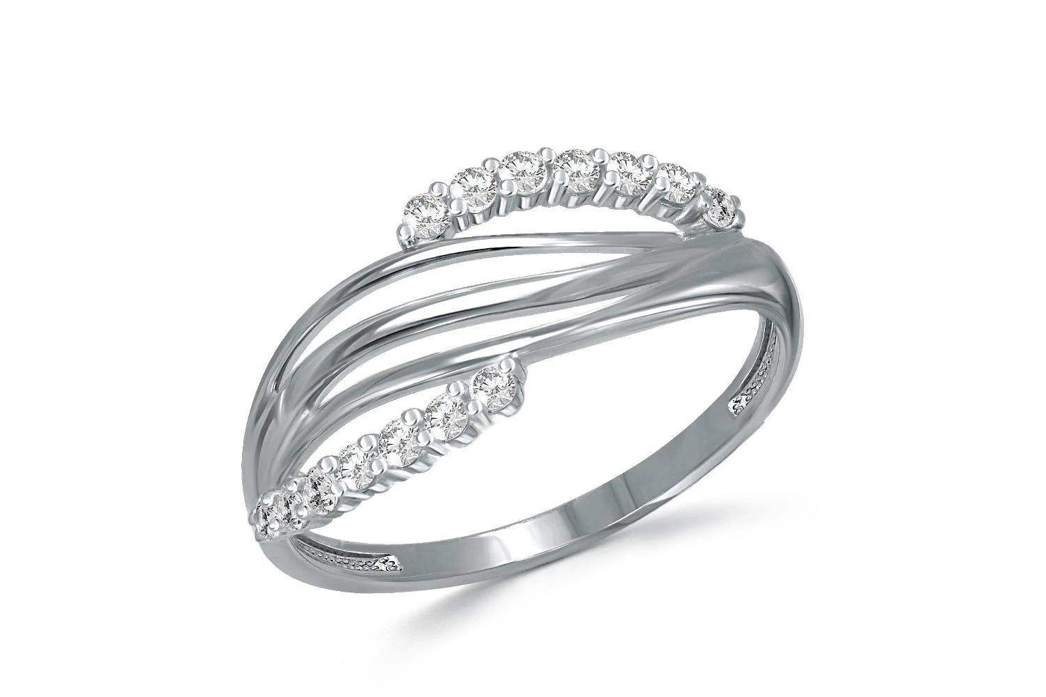 Кольцо из белого золота с 14 фианитами