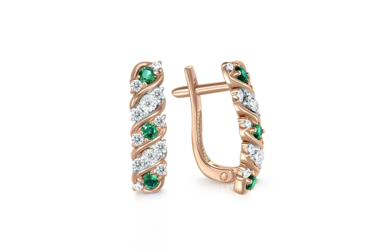 Серьги из красного золота с 6 изумрудами и 24 бриллиантами