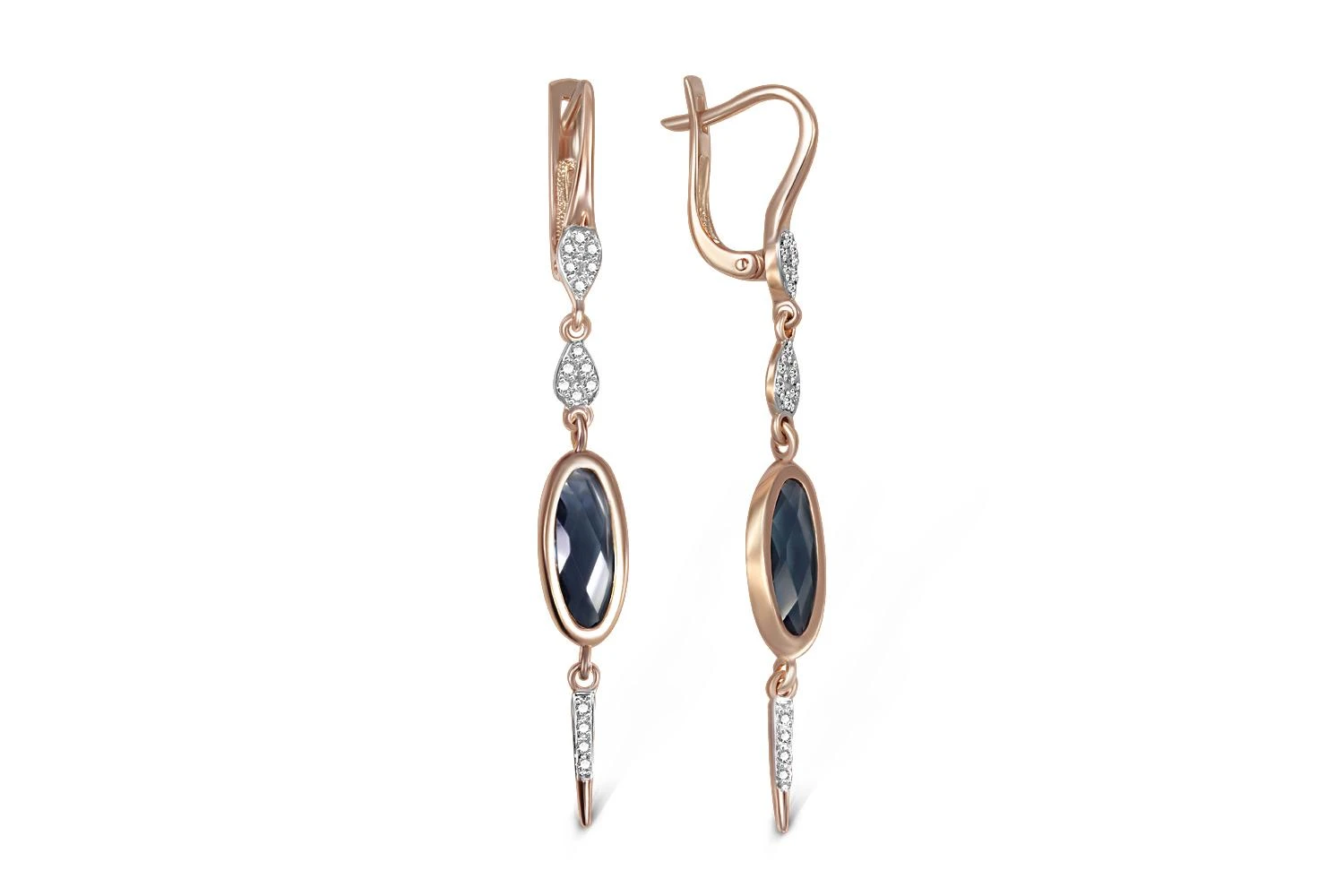 Серьги из красного золота с 2 ситаллами и 32 фианитами