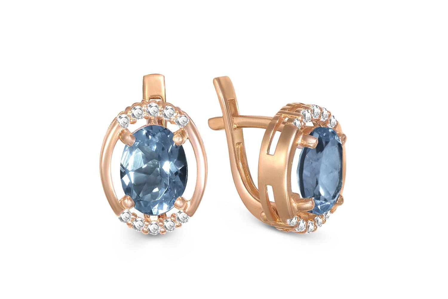 Серьги из красного золота с 2 топазами лондон и 20 фианитами