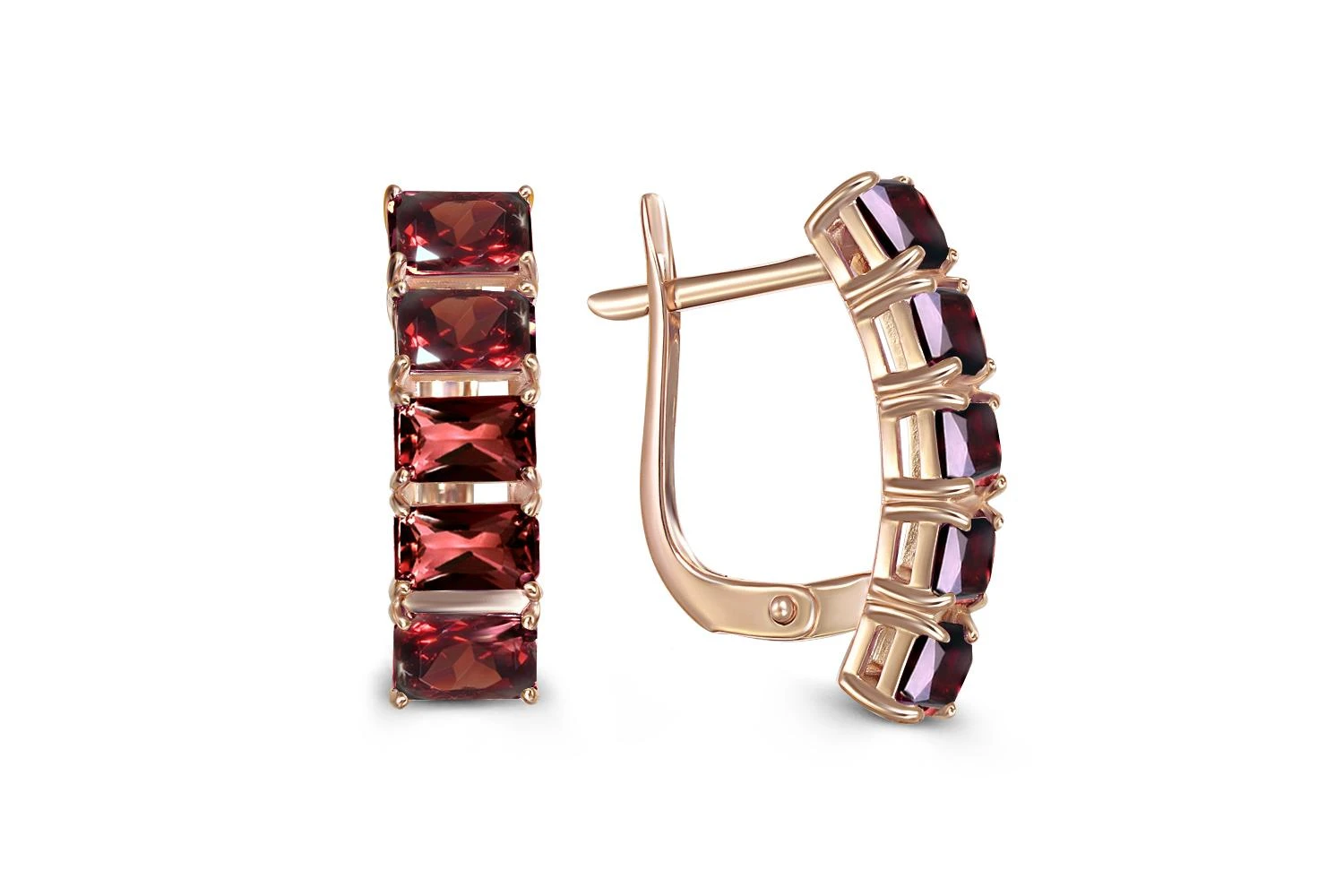 Серьги из красного золота с 10 гранатами