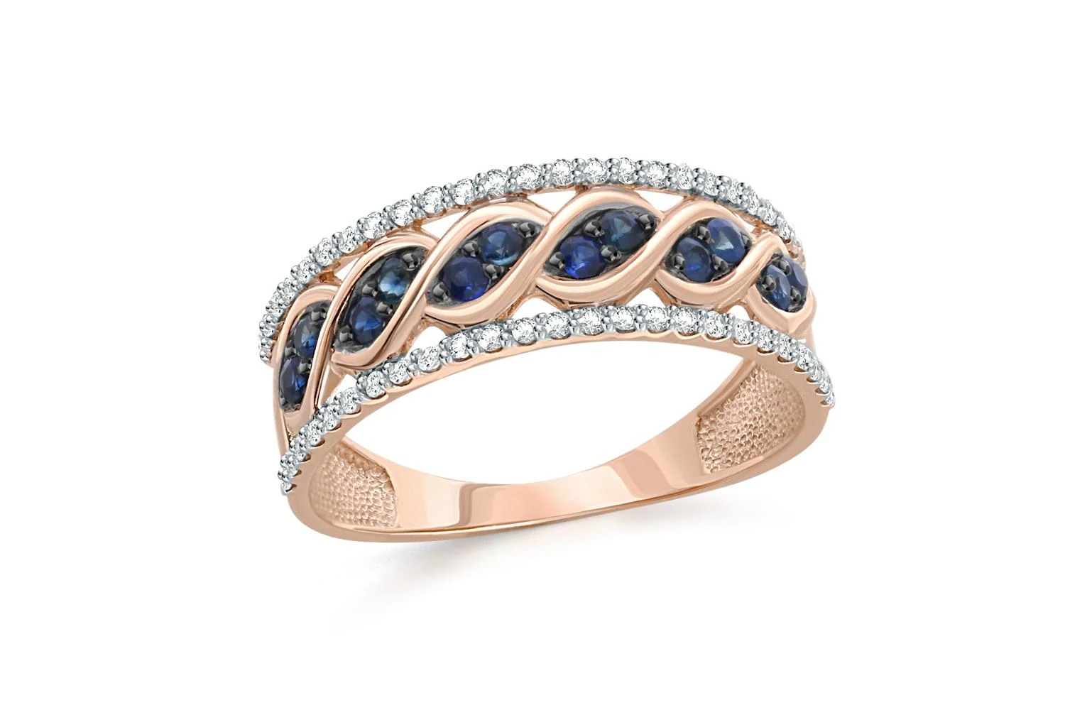 Кольцо из красного золота с 12 сапфирами и 50 бриллиантами