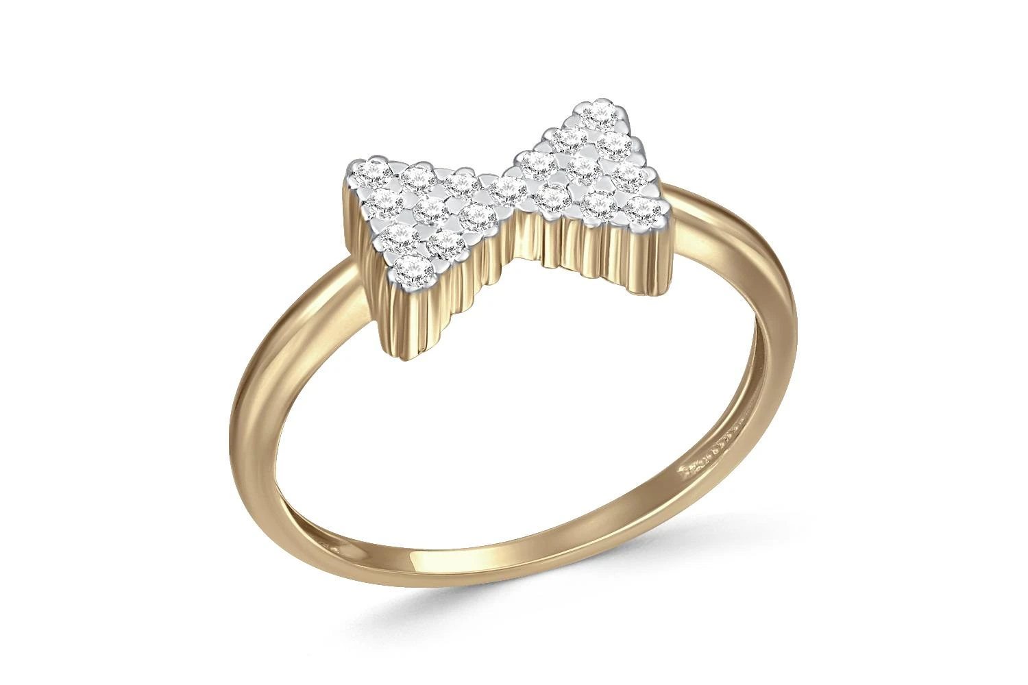 Кольцо Бантик из жёлтого золота с 19 фианитами