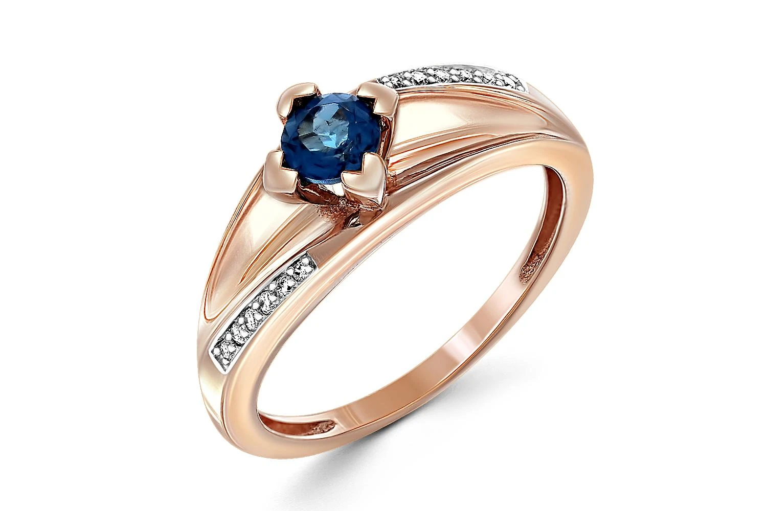 Кольцо из красного золота с ситаллом и 12 фианитами