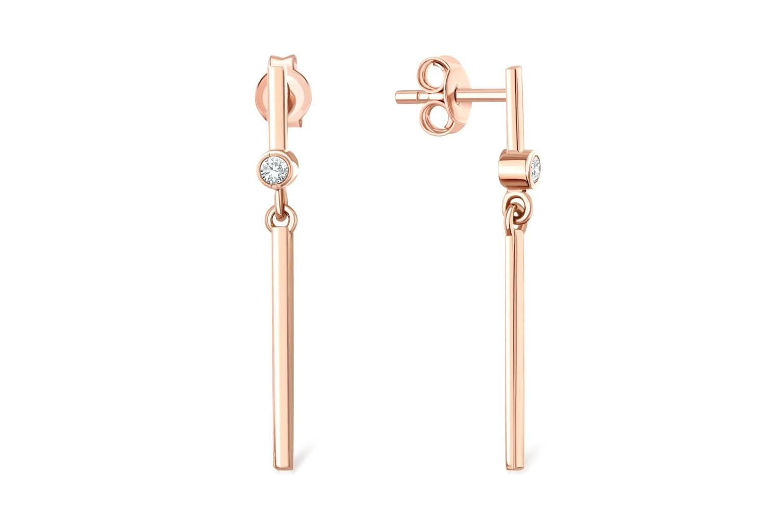 Серьги-пусеты из красного золота с 2 фианитами