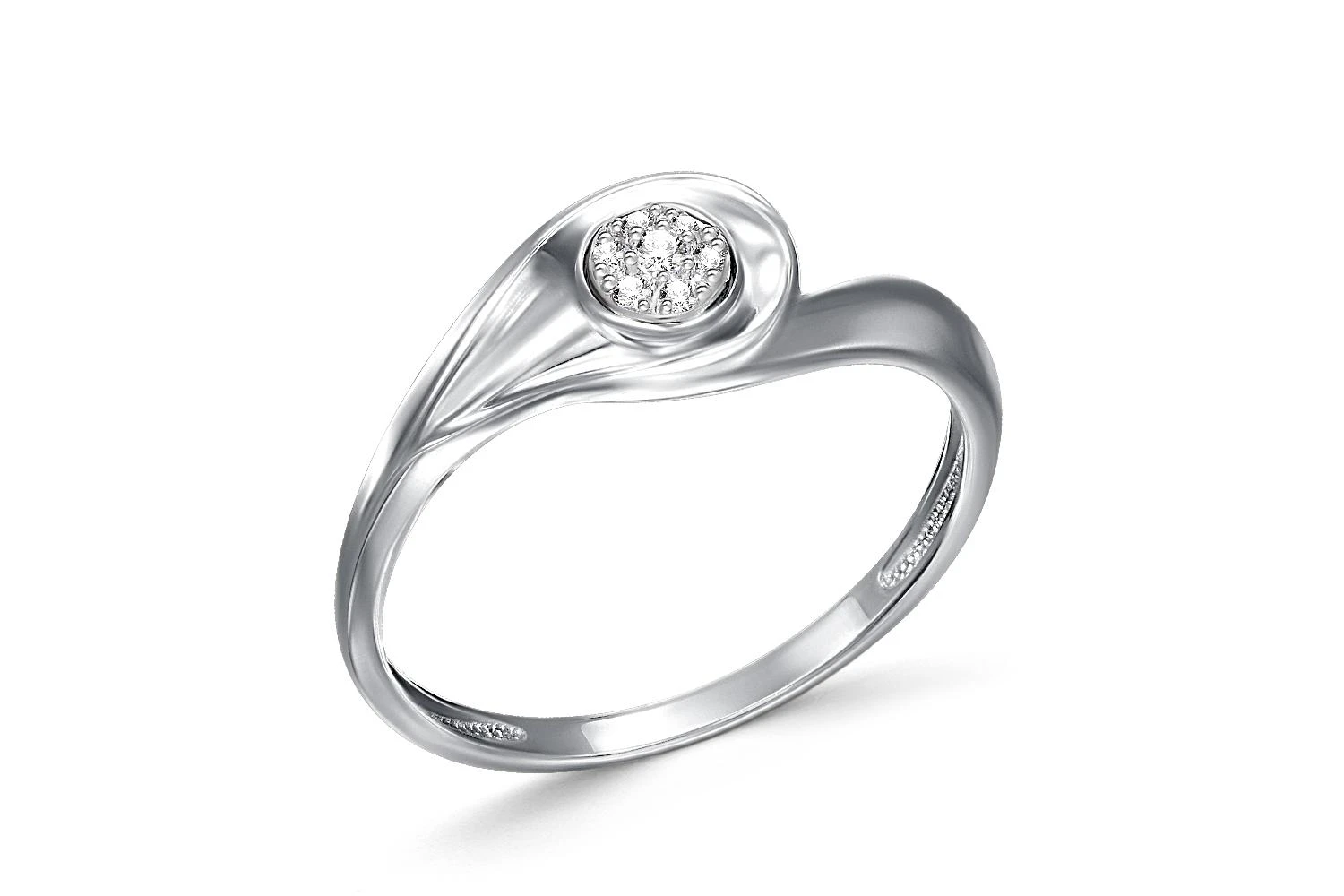 Кольцо Малинка из белого золота с 7 бриллиантами